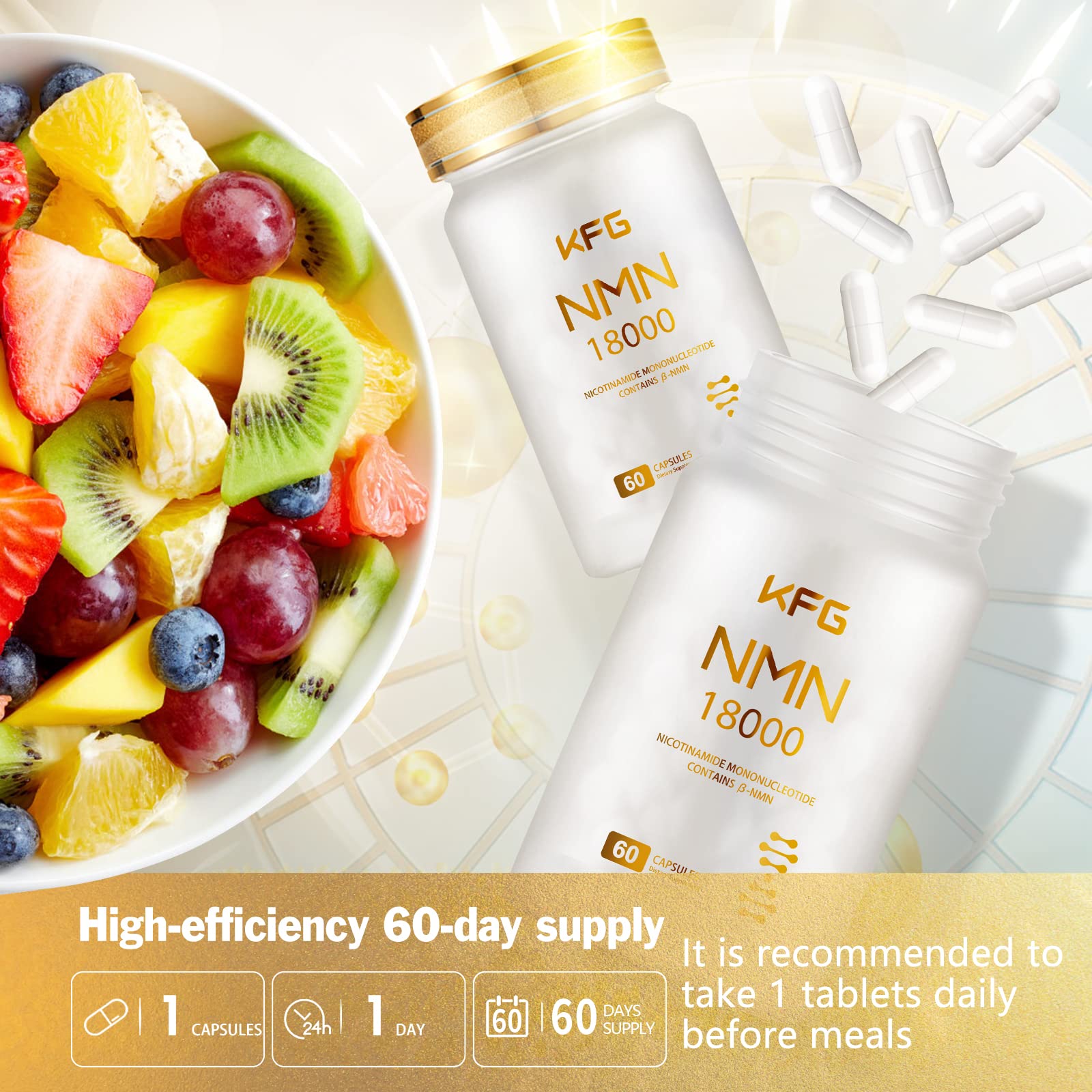 KFG NMN 18000 - NMN Nicotinamide Mononucleotide Supplement with Resveratrol, Stabilized Form & 99% High Purity to Boost NAD+ Levels for DNA Repair Supplement,for Healthy Aging,60 Capsules KFG buy supplements canada