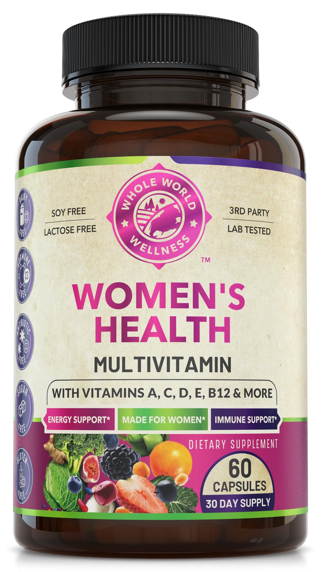 WHOLE WORLD WELLNESS Womens Daily Multivitamin Multimineral Supplement for Energy, Mood, Focus, Hair, Skin & Nails. Made for Women with 30+ Nutrients, Fruit & Energy Blend. Womens Vitamins, USA Made. WHOLE WORLD WELLNESS buy supplements canada