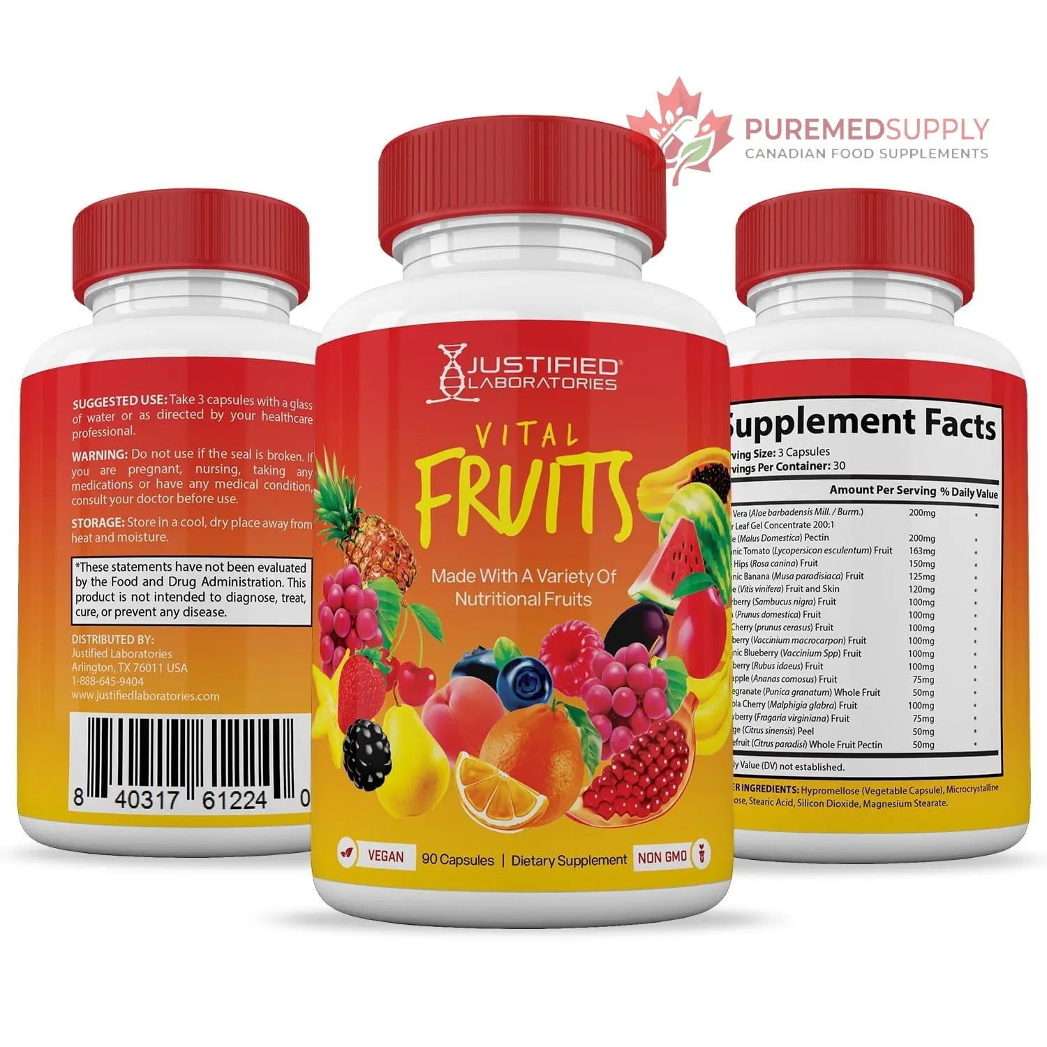 (10 Pack) Vital Fruits and Veggies Supplement Whole Food Red & Green Superfoods Non GMO Vegan Friendly 900 Veggie Capsules 10 Bottles Justified Laboratories buy supplements canada