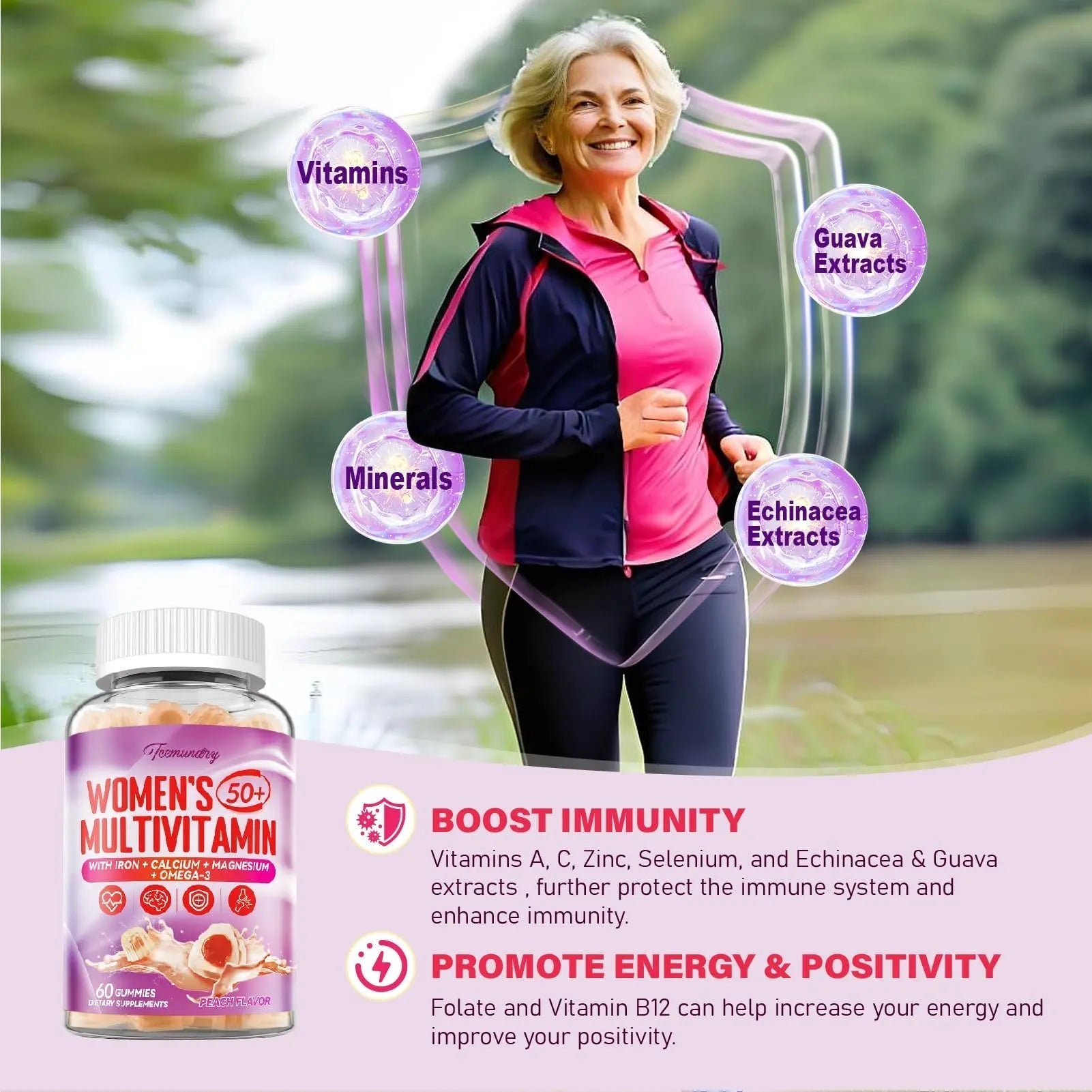 Multivitamin Gummies for Women 50 Plus - with Omega 3, Coenzyme Q10, Iron, Calcium, Zinc, Vitamin A, C, D3, E, K2, B Complex, Folate Tcemundry buy supplements canada