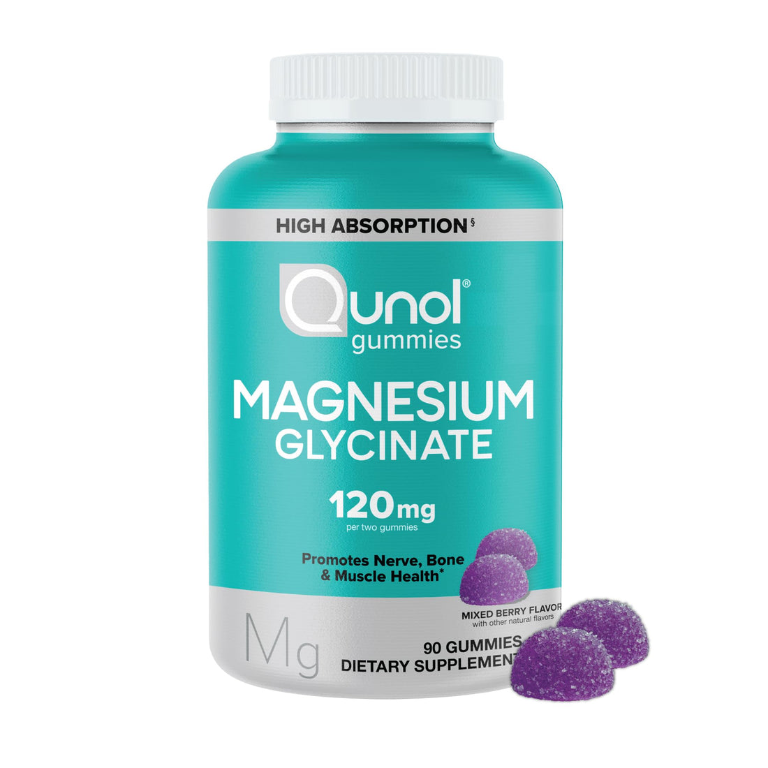 Qunol Magnesium Glycinate Gummies, 120mg of Magnesium Glycinate, High Absorption, Mixed Berry, 90 Count (Pack of 1) Qunol buy supplements canada