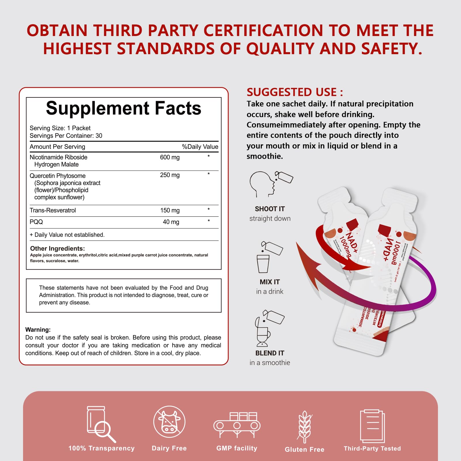 Buporai NAD Supplement 1000 mg Liquid Packets - NAD Supplements for Women & Men with Nicotinamide Riboside, Resveratrol, PQQ, Quercetin - NMNH Supplement Alternative for Anti-Aging, Energy-30 Packets Buporai buy supplements canada