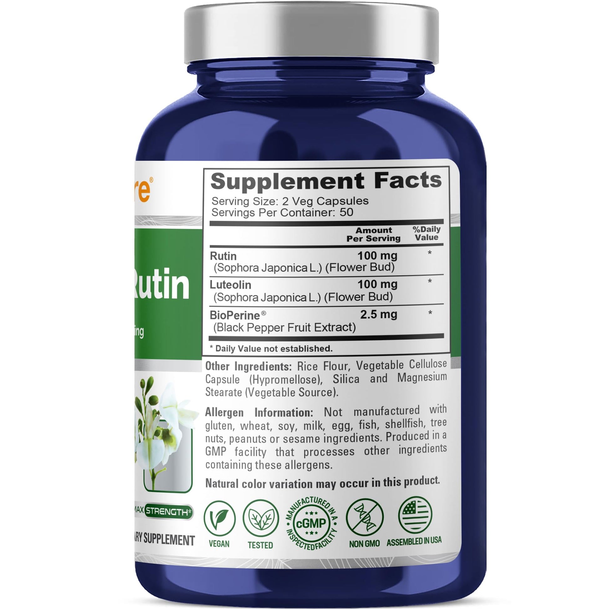 NusaPure Luteolin Complex with Rutin 200 mg | 100 Capsules | Vegetarian, Non-GMO & Vegan Flavonoid Formula NusaPure buy supplements canada