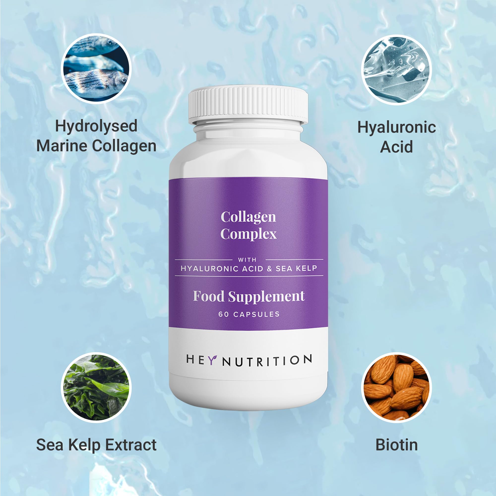 Hey Nutrition Collagen Complex Hyaluronic Acid & Sea Kelp Vitamin E, C, Biotin - Healthy Nails, Skin, Hair Joints Metabolism Hey Nutrition buy supplements canada