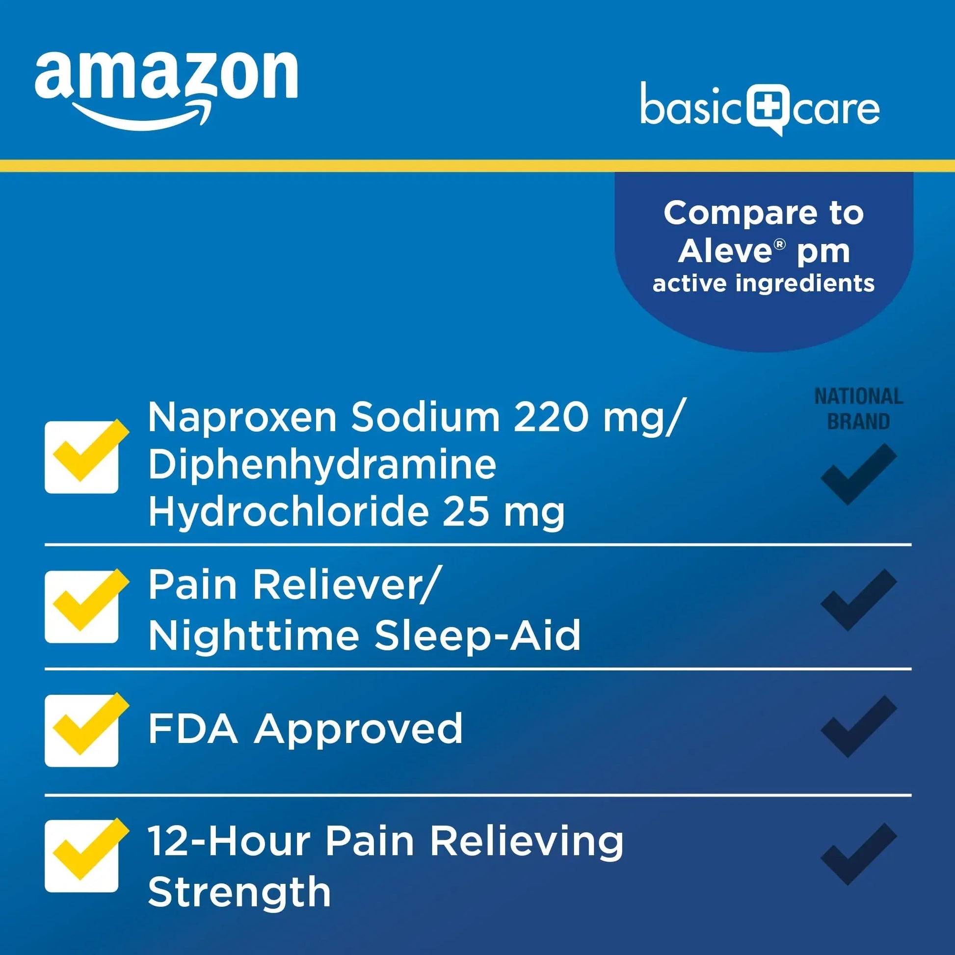 Amazon Basic Care All Night Pain Relief PM, Naproxen Sodium 220 mg/Diphenhydramine Hydrochloride 25 mg Tablets, Pain Reliever/Nighttime Sleep-Aid, 160 Count Amazon Basic Care buy supplements canada