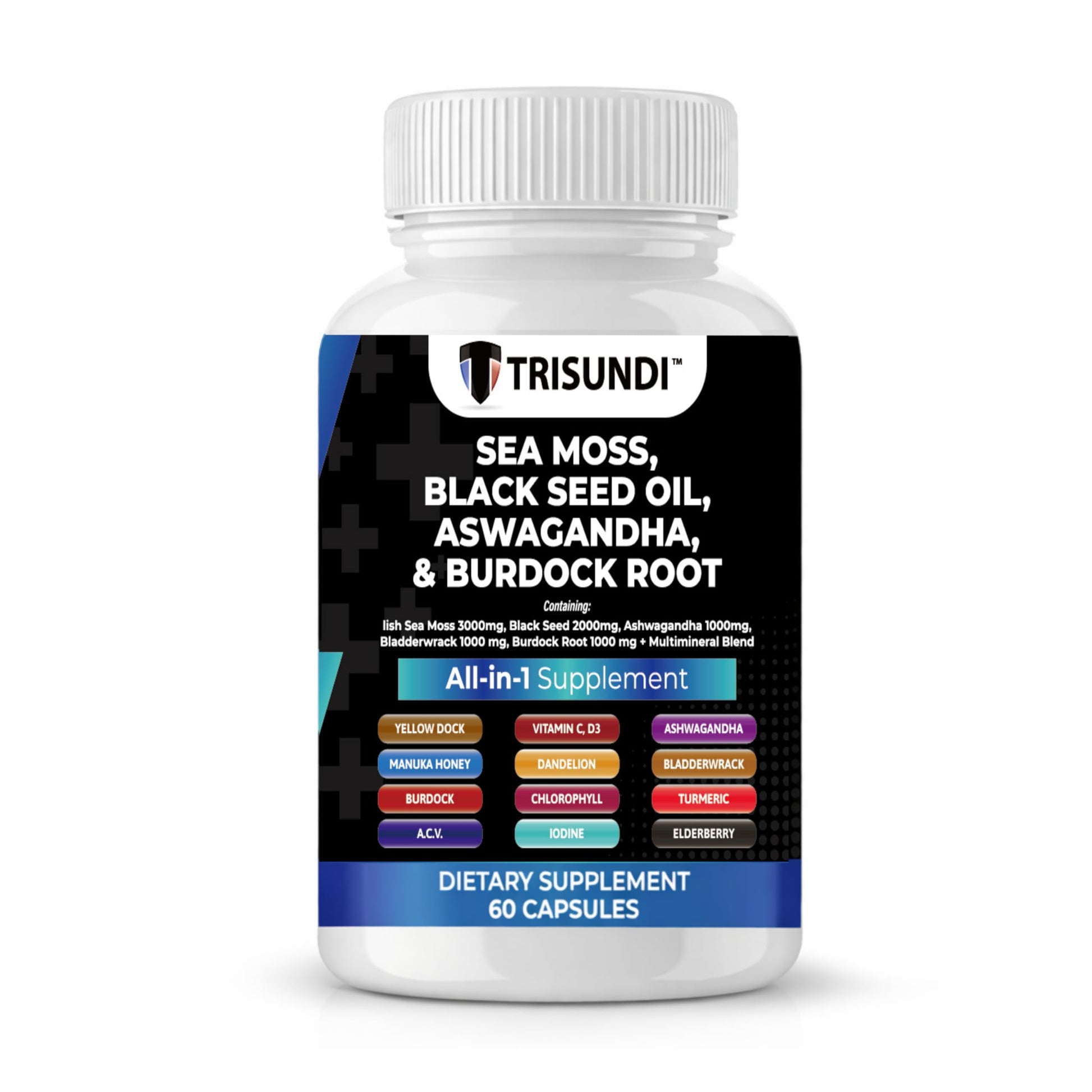 Trisundi Sea Moss Complex with Black Seed Oil, Ashwagandha & Burdock Root – All-in-One Herbal Supplement with Vitamins & Minerals – 60 Capsules Trisundi buy supplements canada