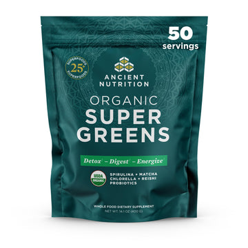 Ancient Nutrition Super Greens Powder, Organic Superfood Powder with Probiotics Made with Spirulina, Chlorella, Matcha, and Digestive Enzymes, 50 Servings, 14.1 oz Ancient Nutrition buy supplements canada
