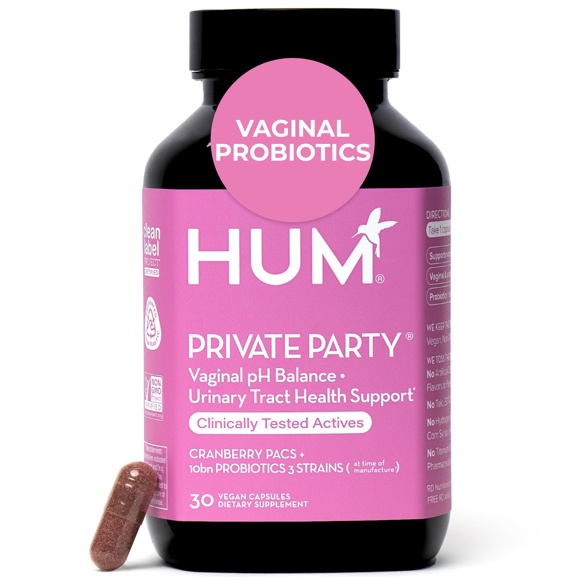 HUM Private Party Vaginal Probiotics for Women, pH Balance and Urinary Tract Support Vaginal Probiotic Supplement with Cranberry & Lactobacillus Blend, Women's Health Cranberry Pills, 30 Capsules HUM buy supplements canada