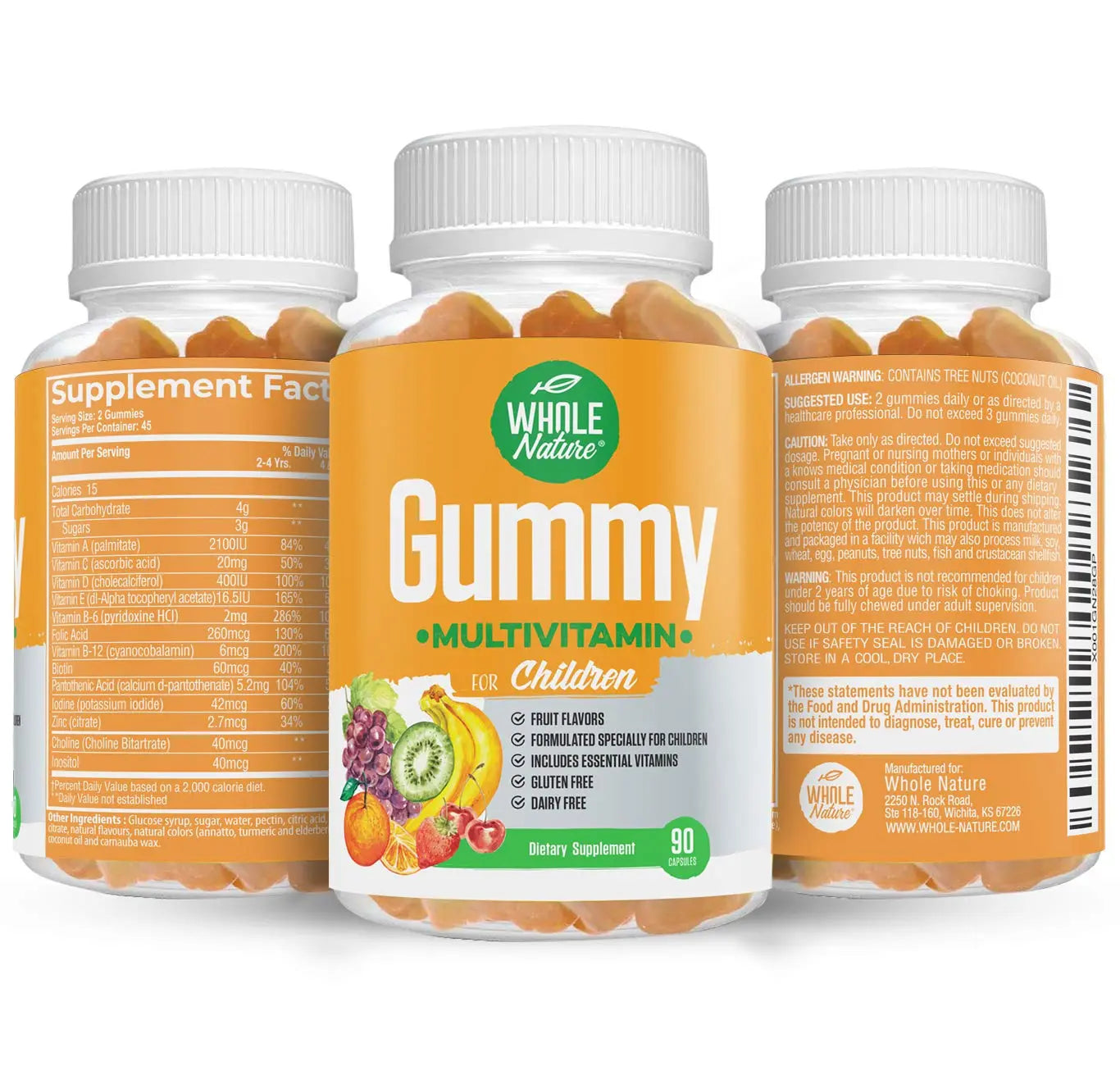 Whole Nature Kids Gummy Multivitamin - Complete Daily Essentials Childrens Vitamins and Minerals for Overall Wellness, 90 Gummies Whole Nature buy supplements canada