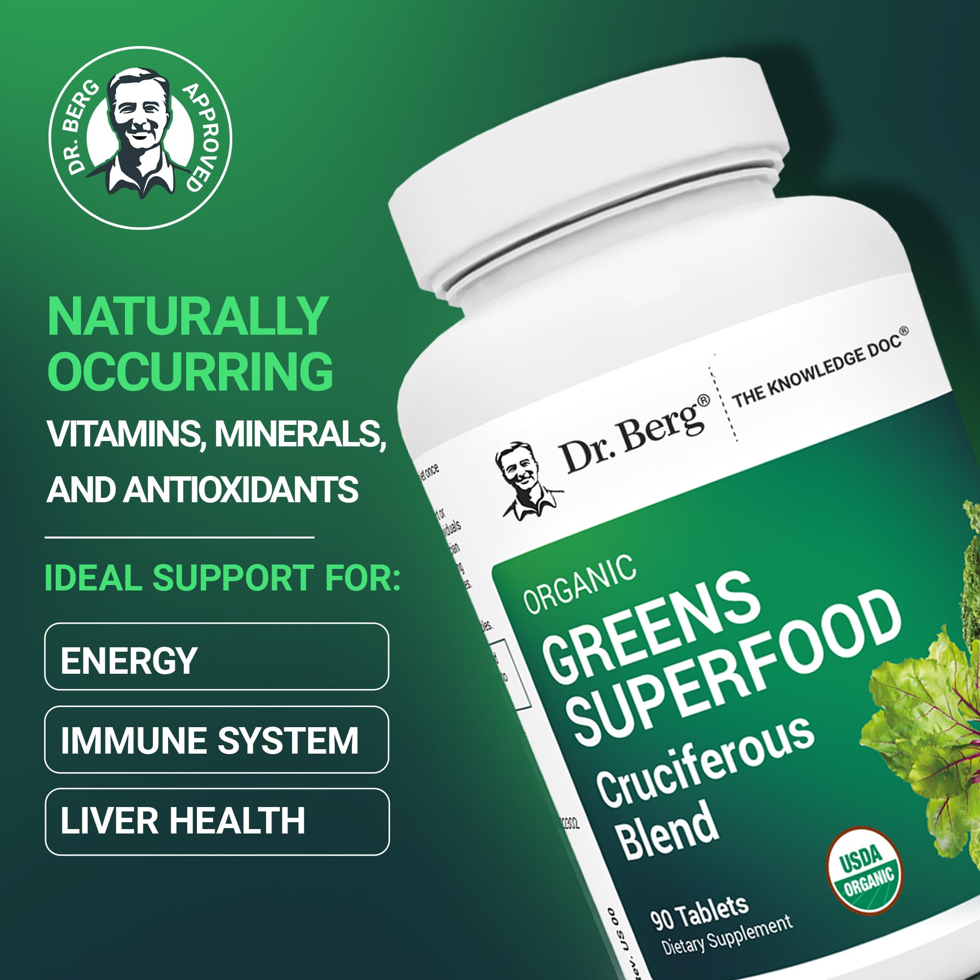 Dr. Berg's Greens Superfood Cruciferous Vegetable Tablets - Vegetable Supplements for Adults w/ 11 Phytonutrient Super Greens - Energy, Immune System & Liver Veggie Tablets - 90 Tablet Dr. Berg Nutritionals buy supplements canada