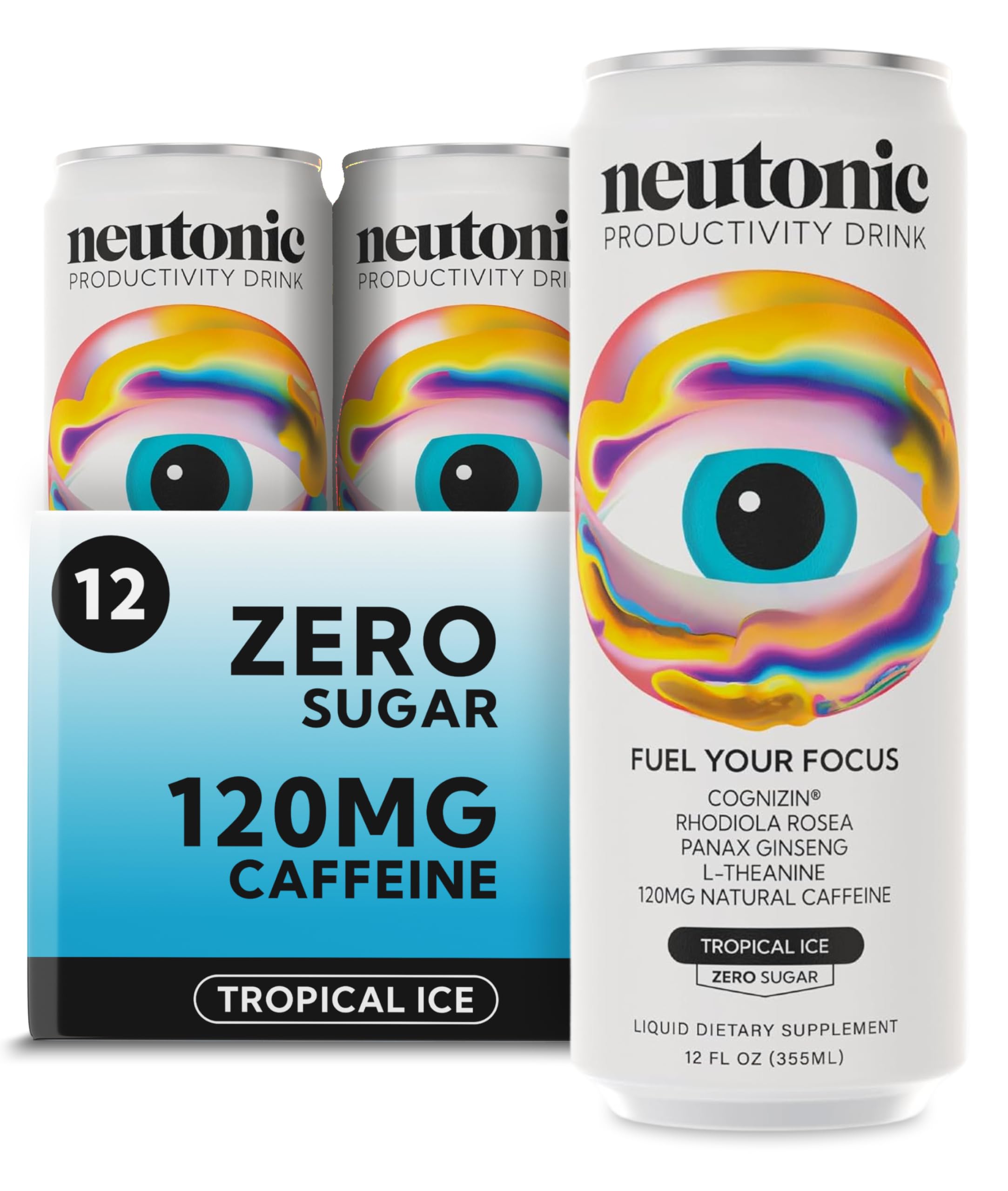 Neutonic Nootropic Productivity Energy Drink | Tropical Ice 12 Cans | 120mg Natural Caffeine, Zero Sugar | Support Memory, Mental Clarity, Cognitive Function | Boost Focus, Energy, Brain Health Neutonic buy supplements canada