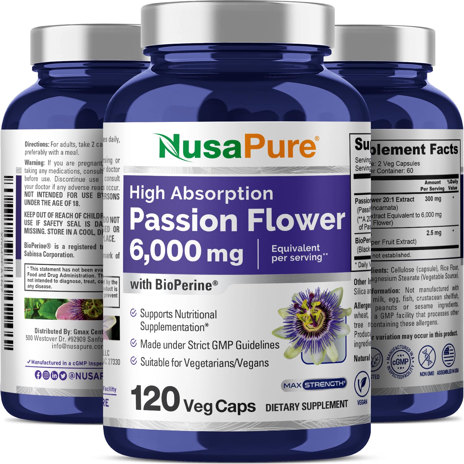 NusaPure Passion Flower 20:1 Extract, 300 mg Equivalent to 6,000mg, 120 Veggie Caps, Non-GMO, Bioperine, & Vegan Extract Supplement NusaPure buy supplements canada