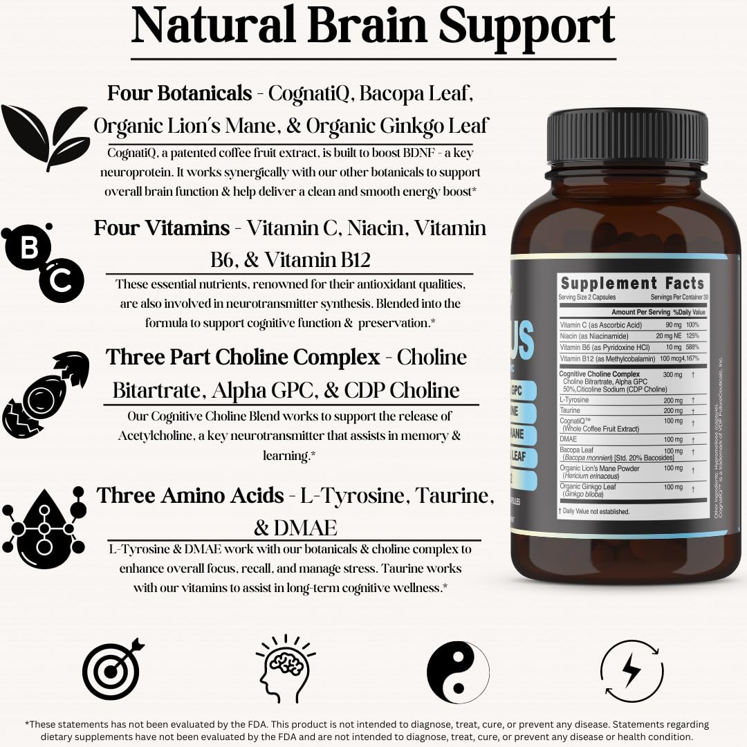 Inner Bounty Focus 14-in-1 Nootropic Brain Supplement with Lions Mane, Alpha GPC Choline, Vitamin C & B12, Taurine, Bacopa - Energy, Cognitive, Memory Support, 60 Filler Free Capsules Inner Bounty buy supplements canada