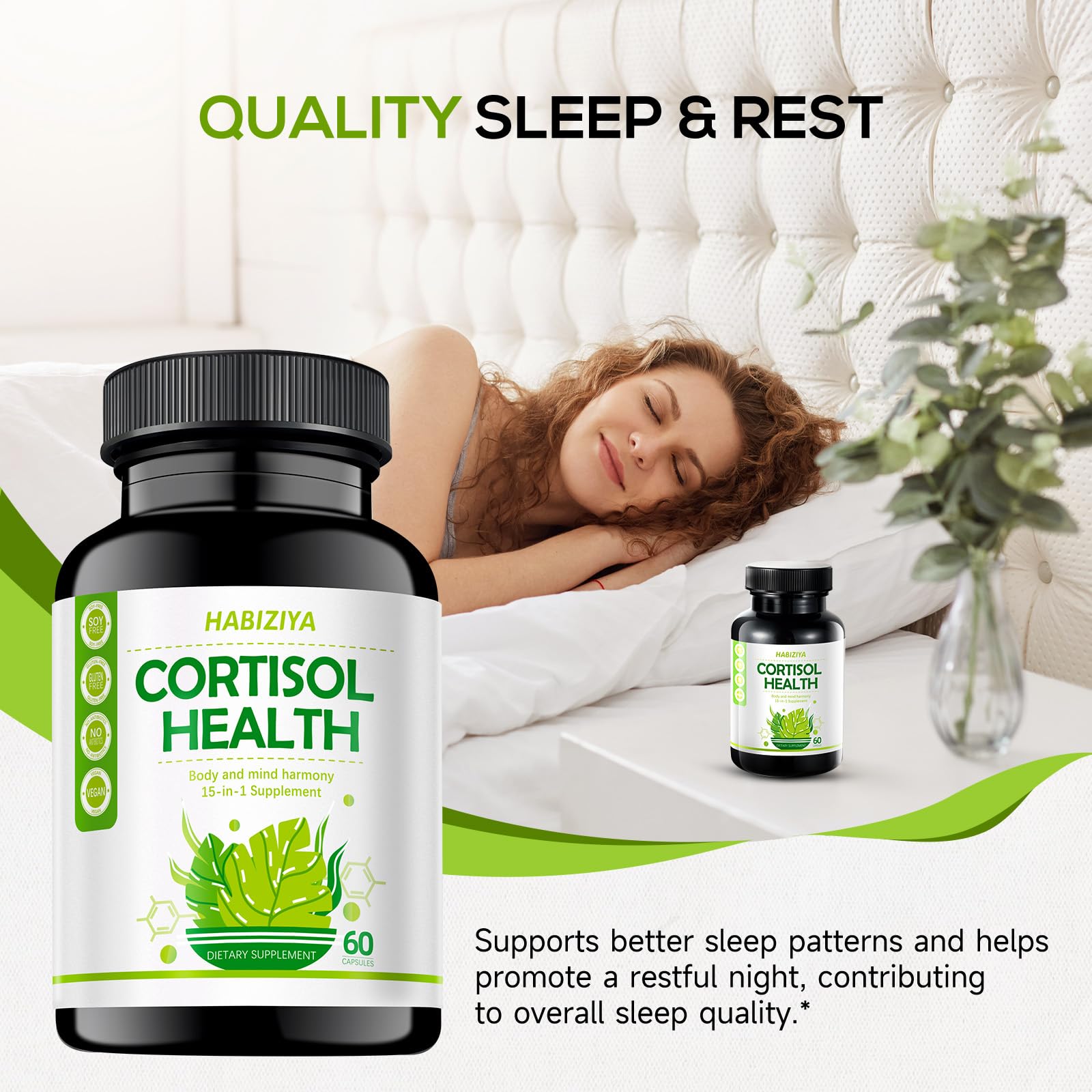 HABIZIYA Cortisol Manager Supplement for Women and Men Adrenal Support with Ashwagandha, Rhodiola Rosea, Holy Basil, Mood & Sleep Support - Non-GMO, Vegan Capsules (60 Count) HABIZIYA buy supplements canada