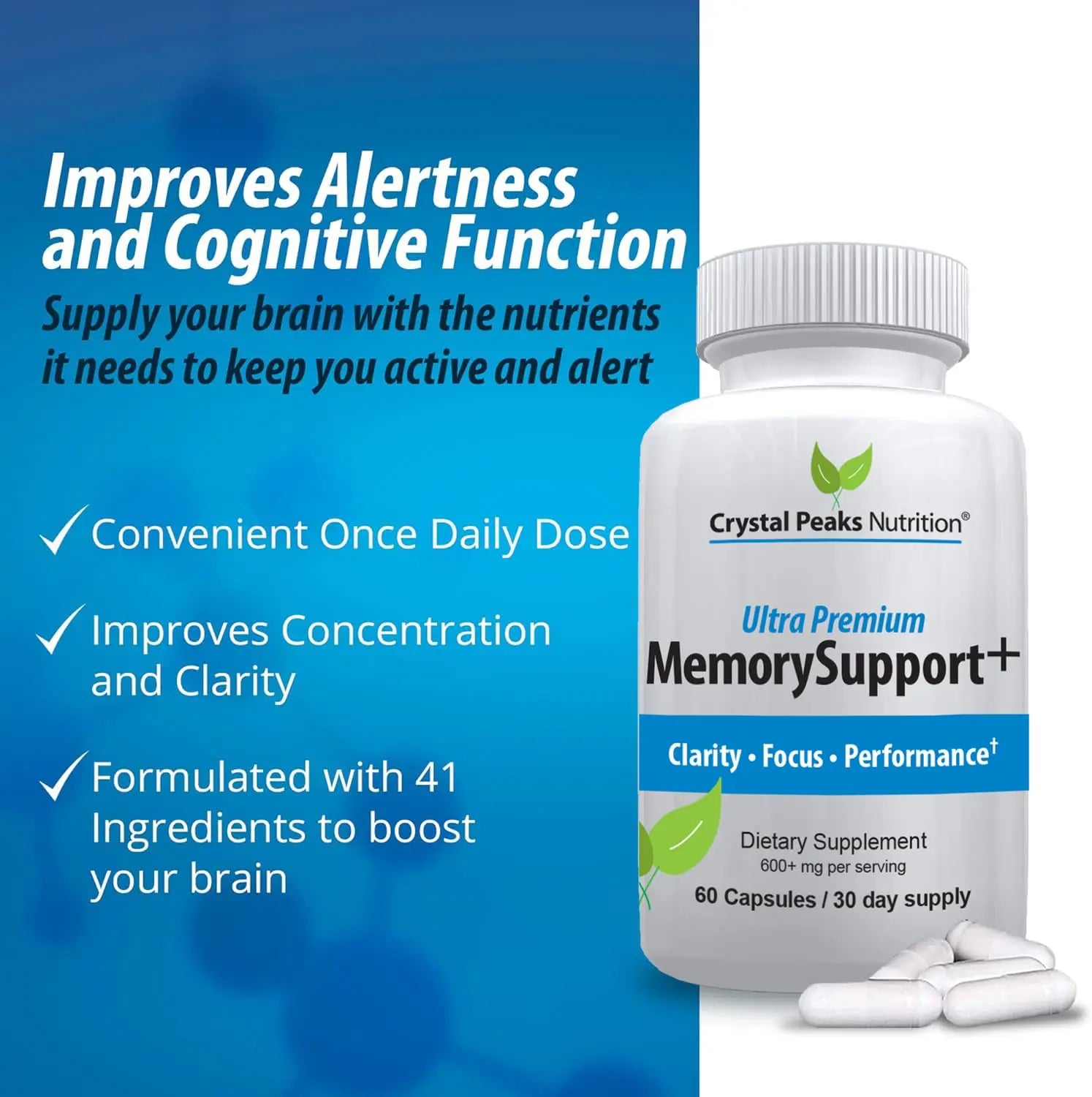 Memory Boost + Brain Support Supplement – Nootropic for Focus, Concentration, Memory. Enhanced Energy, Recall and Alertness - 60 Capsules/30-day Supply. CRYSTAL PEAKS NUTRITION buy supplements canada
