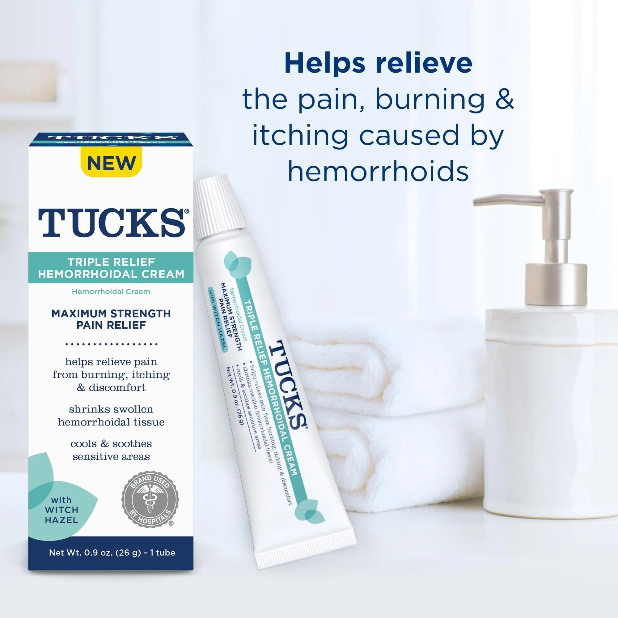 Tucks Triple Relief Hemorrhoidal Cream, Maximum Strength Pain Relief from Burning, Itching and Discomfort, with Witch Hazel, Treatment, Brand Used by Hospitals, 0.9oz. (26g) TUCKS buy supplements canada