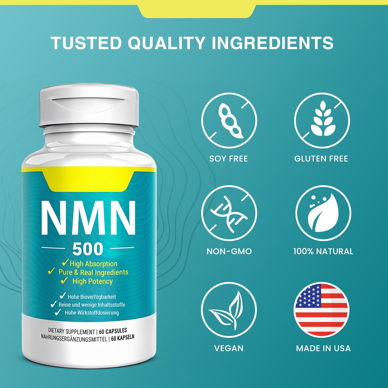 Vegan NMN Supplement 500mg, Higher Absorption - 99% Pure NMN (Nicotinamide Mononucleotide)for NAD+, Cellular Energy Immune Muscle, Anti-Aging & Longevity, Stabilized NMN - 60 Capsules (60 Days Supply) Nivantav buy supplements canada
