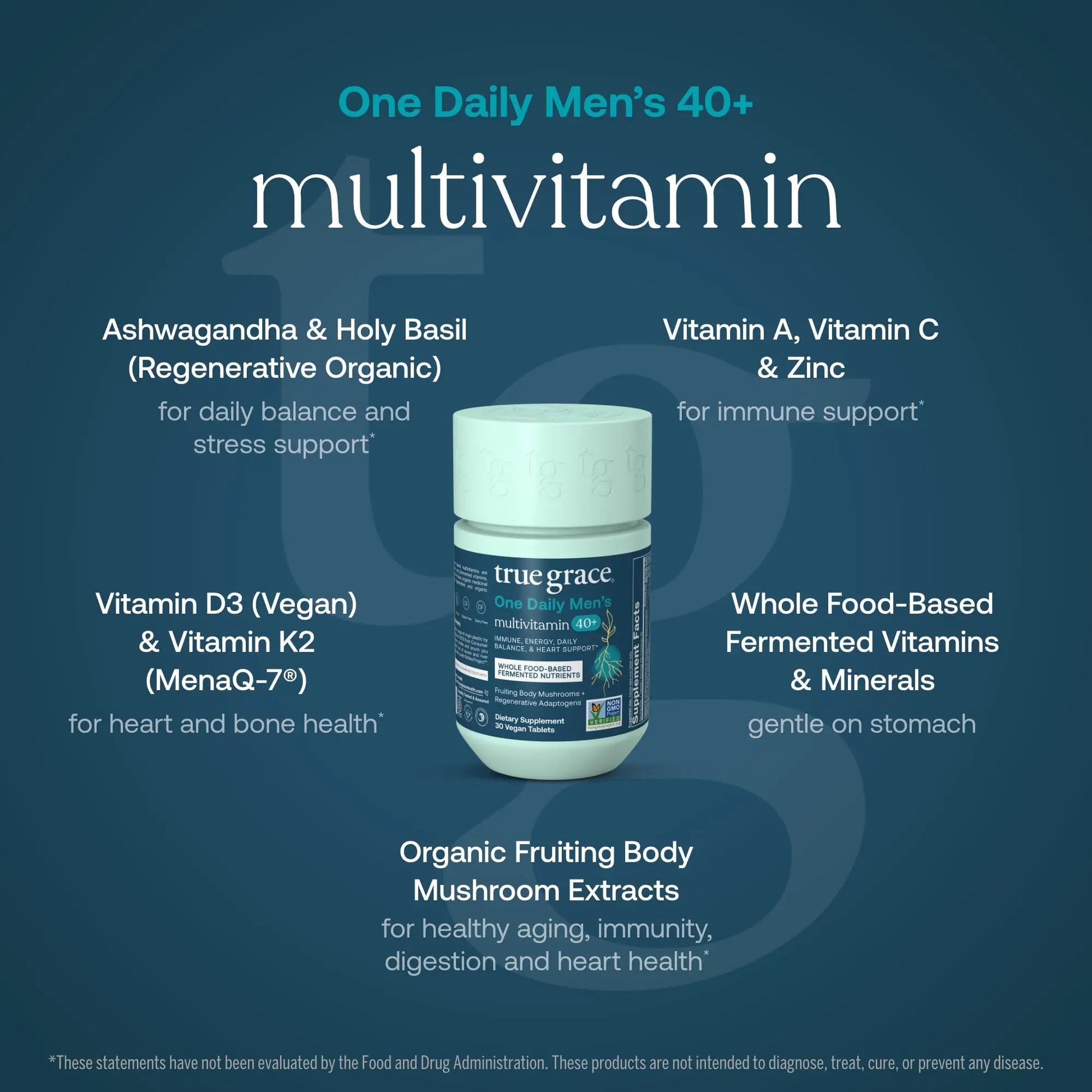 True Grace Men's 40+ One Daily Multivitamin Fermented Minerals, Organic Adaptogens & Mushrooms Whole Body Balance Immune True Grace buy supplements canada