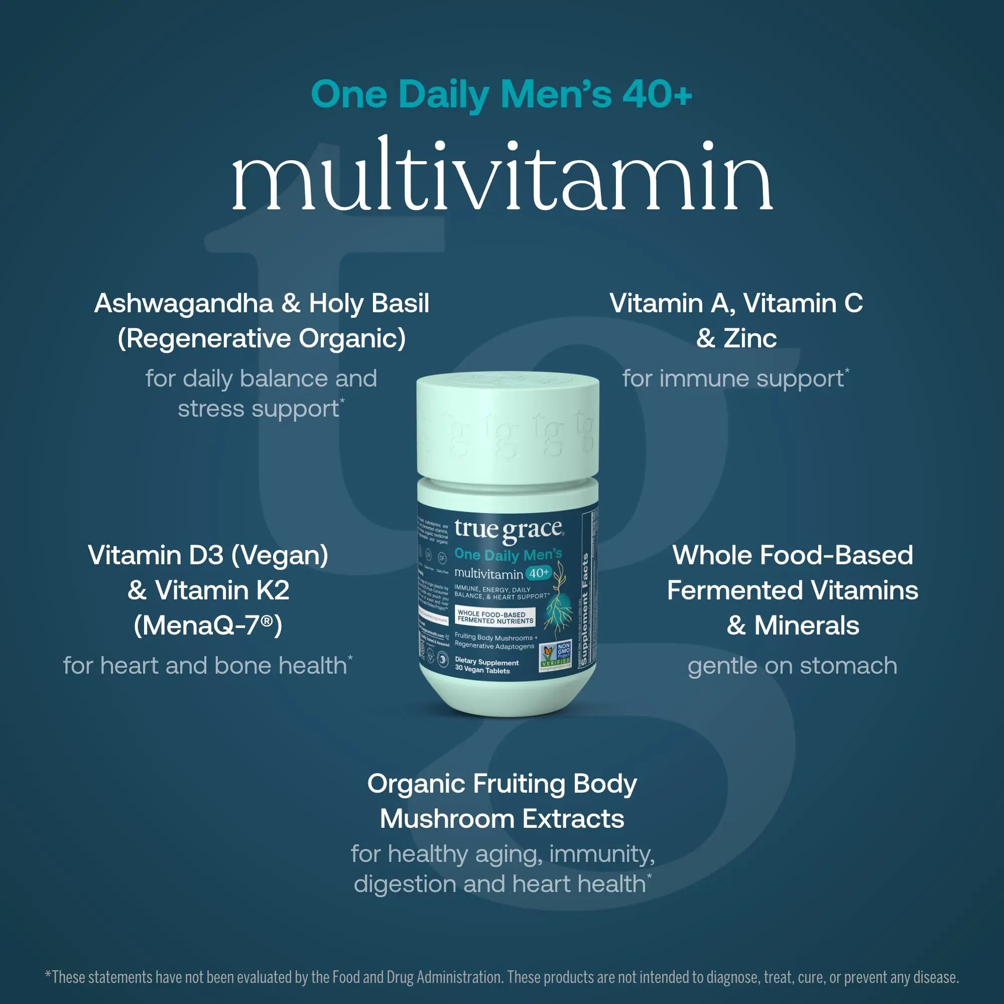 True Grace Men's 40+ One Daily Multivitamin Fermented Minerals, Organic Adaptogens & Mushrooms Whole Body Balance Immune True Grace buy supplements canada
