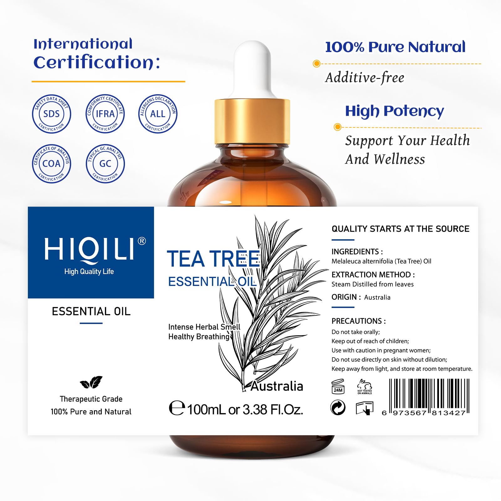 HIQILI Tea Tree Essential Oil (100 ML), 100% Pure for Toenail Fungus, Hair Damage HIQILI buy supplements canada