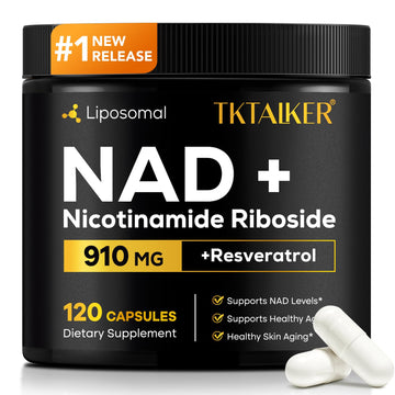 TKTALKER NAD Supplement, 910MG Liposomal Nicotinamide Riboside with Resveratrol & Quercetin, Anti-Aging, Cellular Energy, Mental Focus & Stamina & Healthy, Women & Men, 120 Capsules TKTALKER buy supplements canada