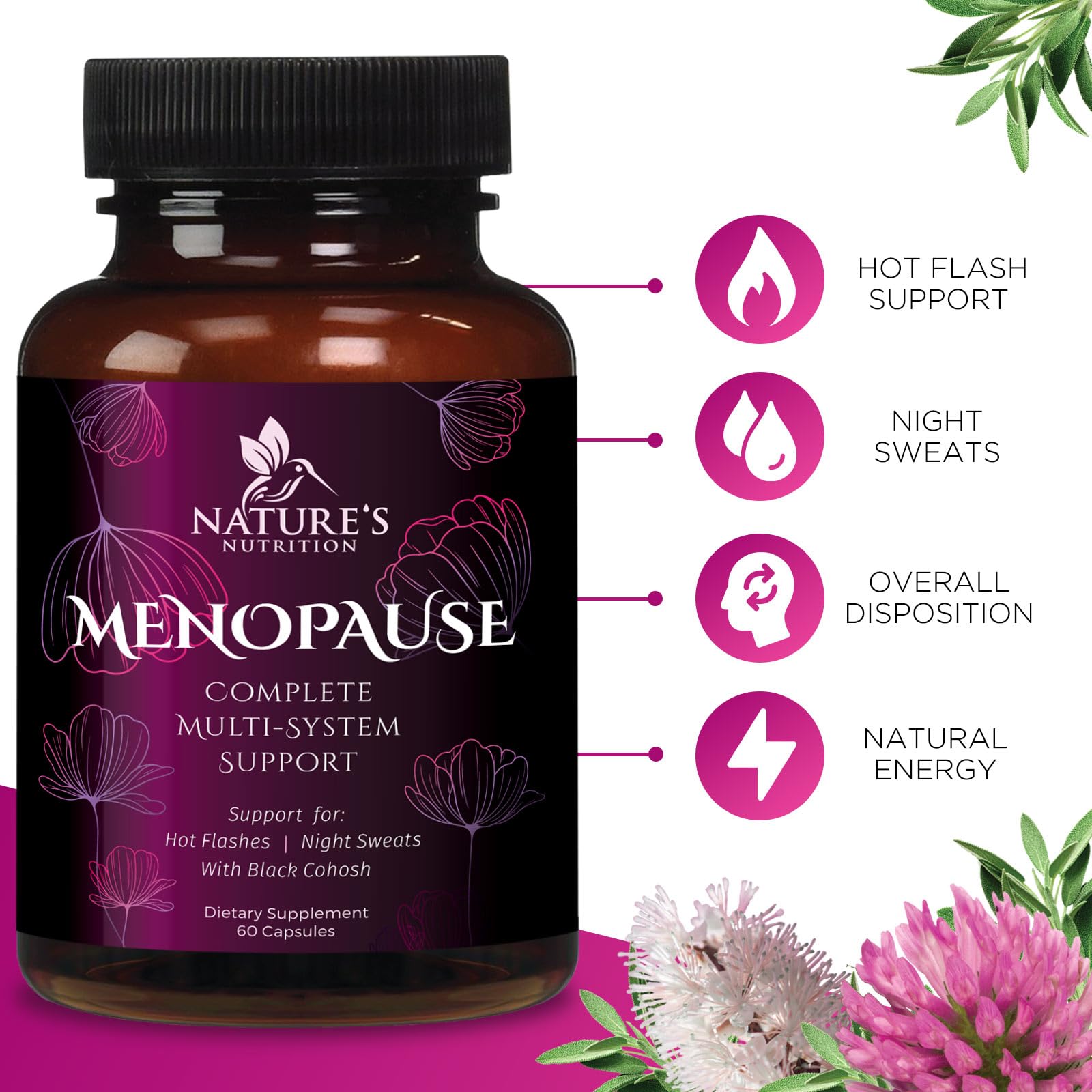 Menopause Supplements for Women - Complete Menopause Relief with Dong Quai & Black Cohosh - For Natural, Mild Hot Flash & Night Sweats - Hormone, Energy & Balance Support, Bottled in USA - 60 Capsules Nature's Nutrition buy supplements canada