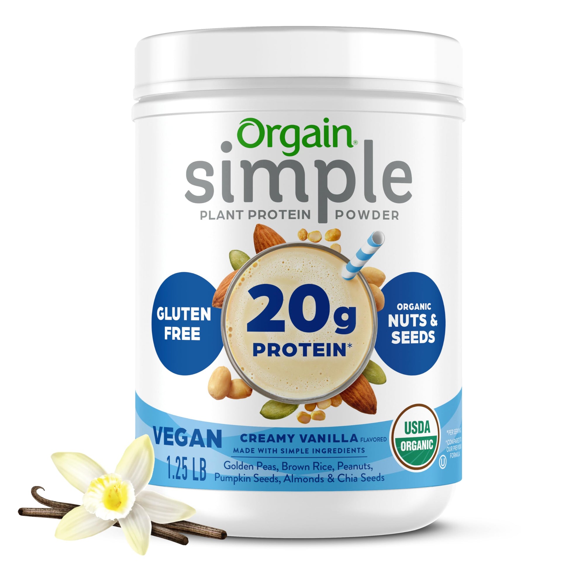 Orgain Organic Simple Vegan Protein Powder, Vanilla - 20g Plant Based Protein, Made with less Ingredients, No Artificial Sweeteners, Gluten Free, No Dairy or Lactose, 1.25 lb (Packaging May Vary) Orgain buy supplements canada