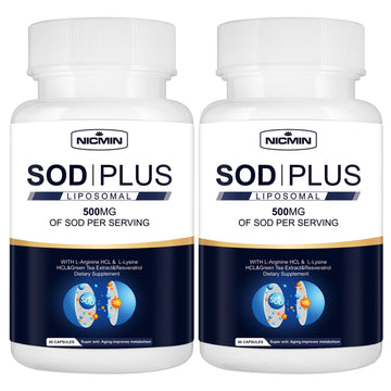 NICMIN 500MG Superoxide Dismutase Supplement - SOD Plus with Liposomal Glutathione, AKG, Green Tea Extract, L-Arginine, Lysine, Resveratrol and Vitamin E for Immune Support, Antioxidant 120 Capsules NICMIN buy supplements canada