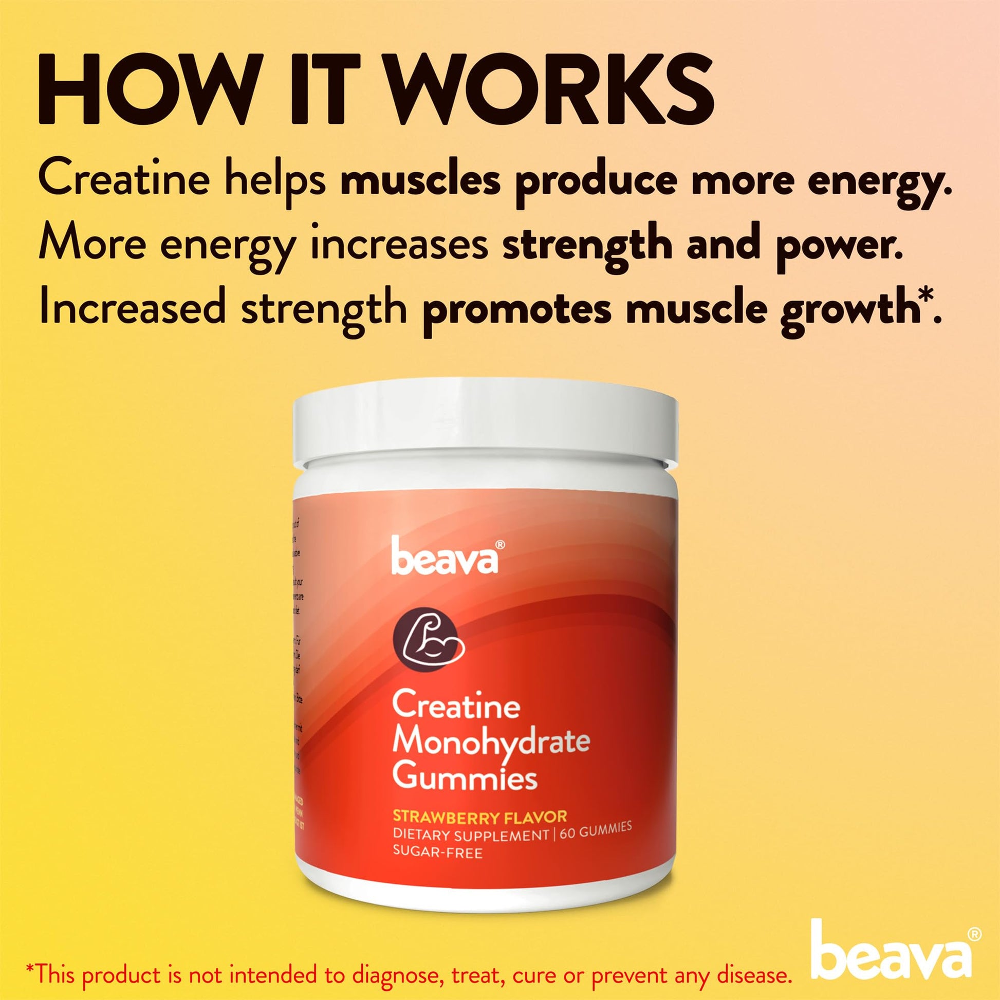 Creatine Monohydrate Gummies - 30 Servings - Vegan Creatine Chews for Muscle Growth, Muscle Recovery, Workout Recovery, Anaerobic Endurance - No Loading Phase - No Bloating - Strawberry - No Sugar beava buy supplements canada