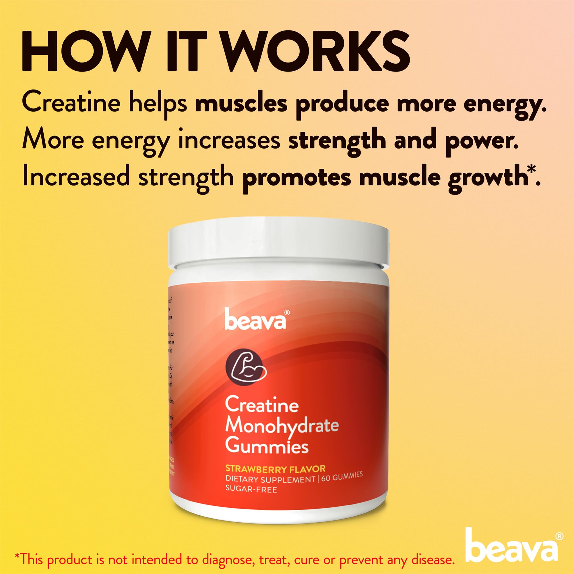 Creatine Monohydrate Gummies - 30 Servings - Vegan Creatine Chews for Muscle Growth, Muscle Recovery, Workout Recovery, Anaerobic Endurance - No Loading Phase - No Bloating - Strawberry - No Sugar beava buy supplements canada