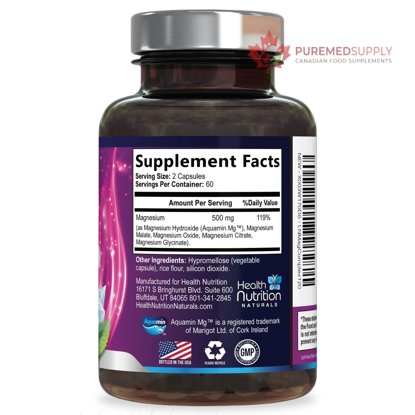 Magnesium Complex Capsules - 500mg per Serving Magnesium - High Absorption Chelated Mineral Supplement - with Oxide, Glycinate, Malate, Citrate for Muscle Bone and Heart Health Support - 120 Capsules Health Nutrition Naturals buy supplements canada