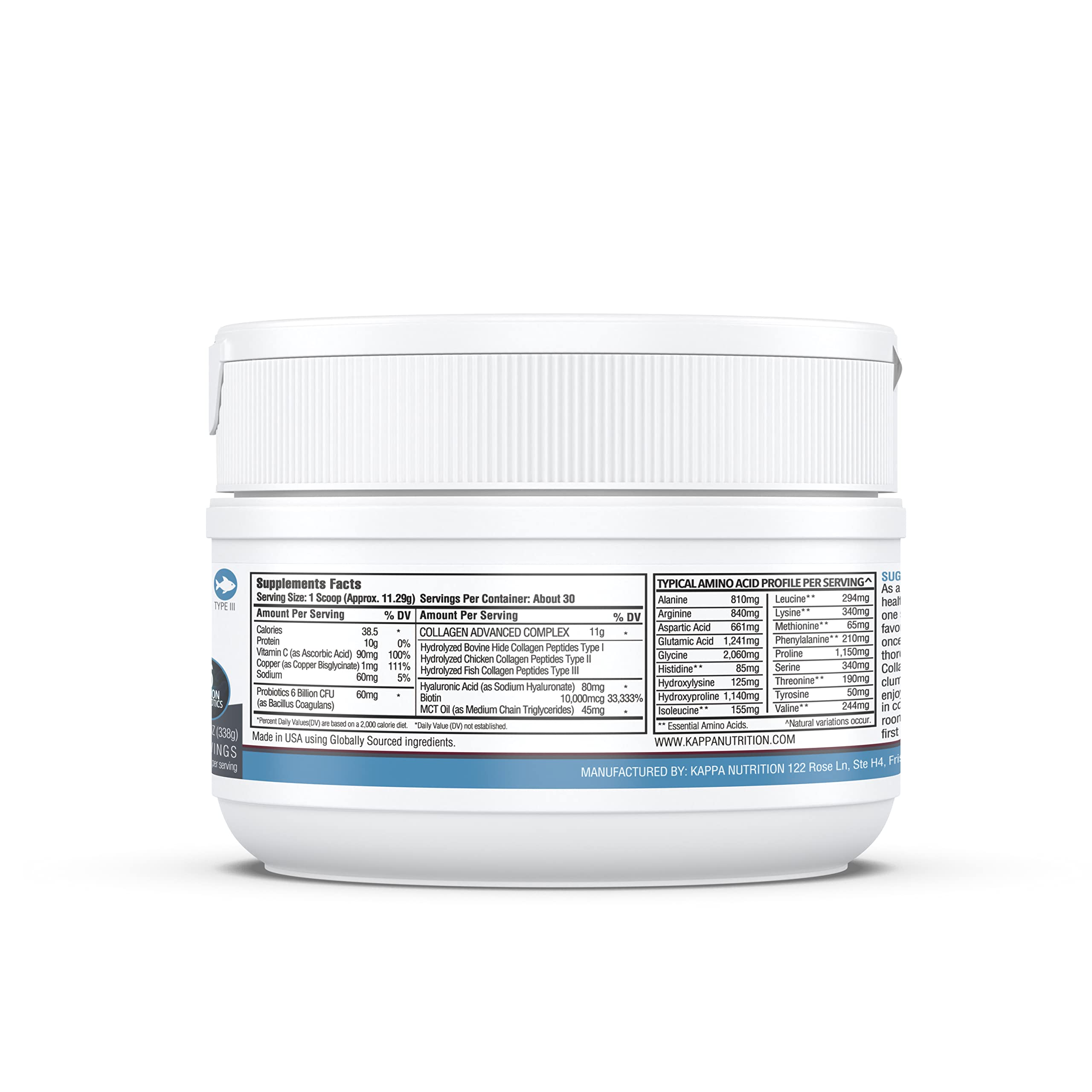 KAPPA NUTRITION Collagen Type I, II, III, 6 Billion Probiotic Acid Resistance, Hyaluronic Acid, Vitamin C, Biotin, Copper and MCT Oil, Beautiful Hair, Nails, & Skin, Collagen Peptides 9 in 1 (11.9oz) KAPPA NUTRITION buy supplements canada