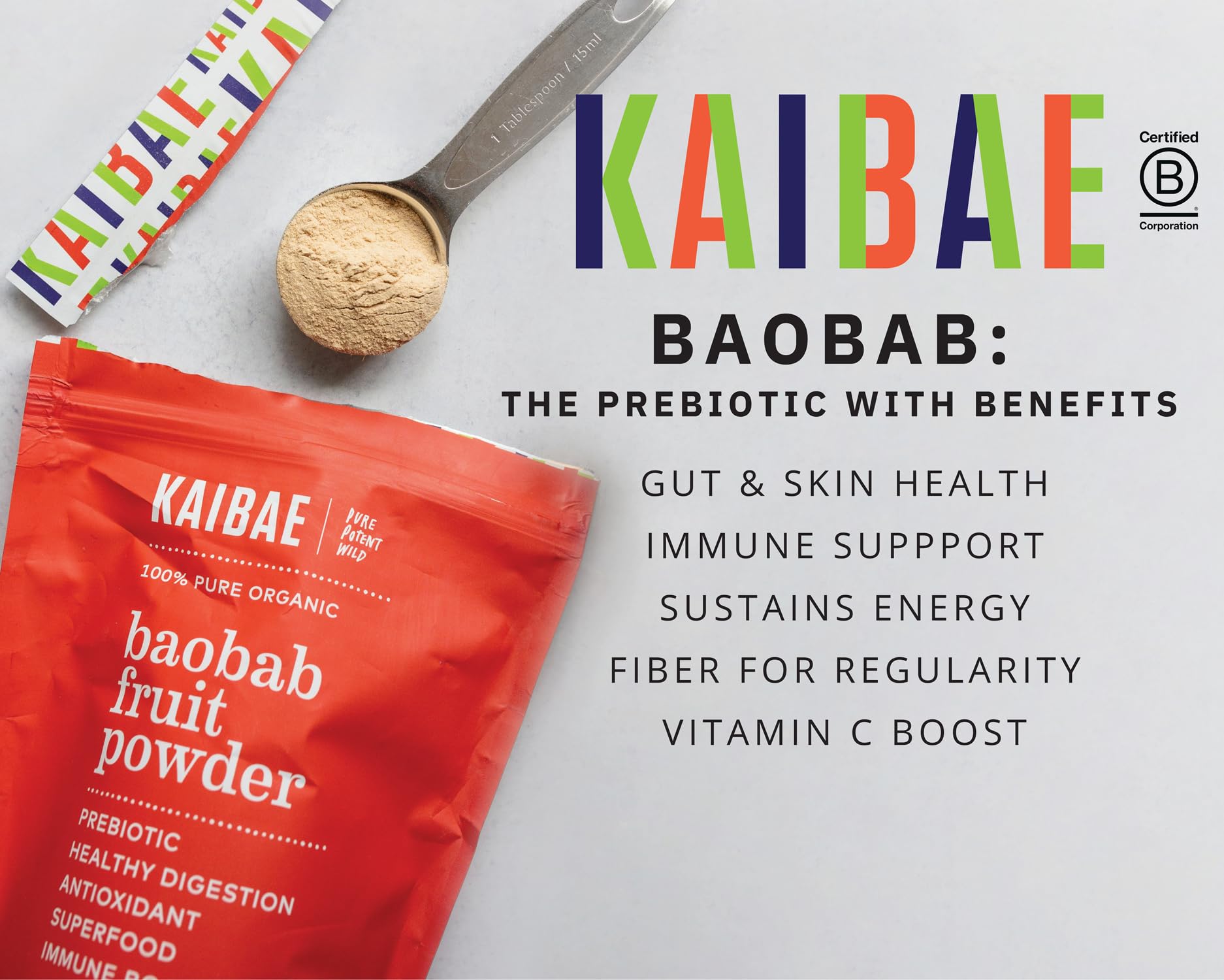 KAIBAE Premium Organic Baobab Powder | Prebiotic Fiber Superfood for Gut & Metabolic Health | Vitamin C + Polyphenols | Gluten-Free, Non-GMO, Vegan | 8 oz. KAIBAE buy supplements canada