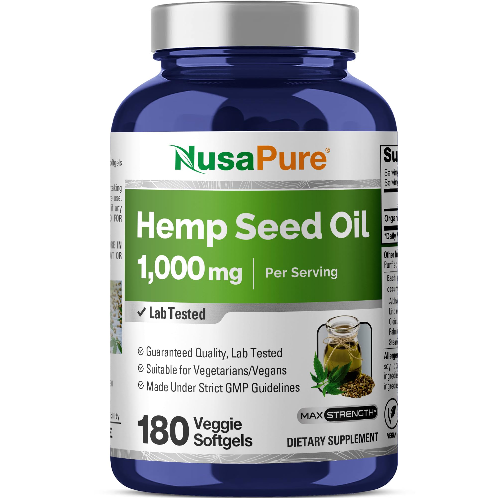 NusaPure Hemp Oil 1,000mg Per Serving, 180 Veggie Softgels, Non-GMO, Vegan NusaPure buy supplements canada