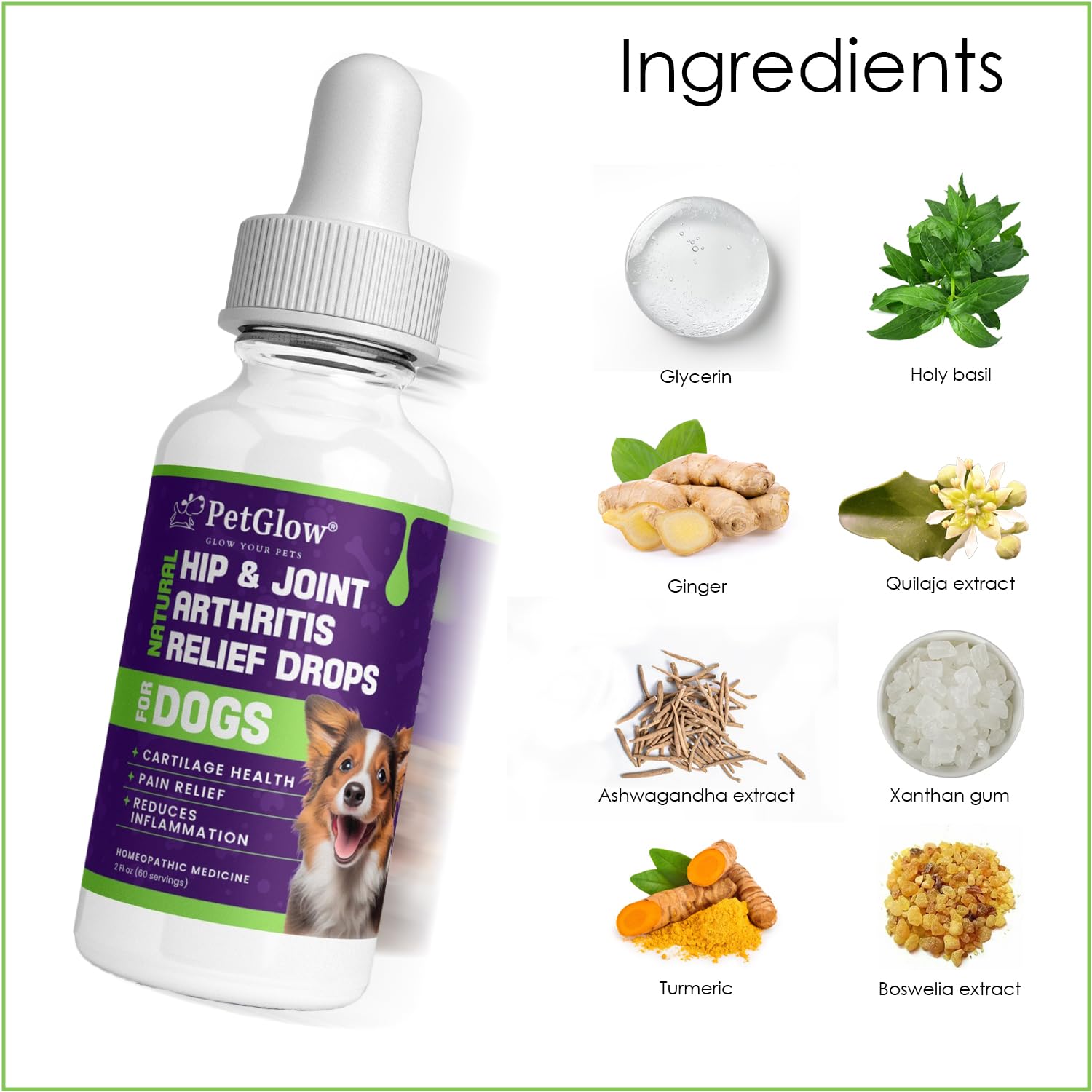 Petglow® Natural Hip & Joint Arthritis Relief Drops with Curcumin & Boswellia, Homeopathic Anti-Inflammatory Formula for Dogs, Cats & Horses, Supports Flexibility, Comfort & Mobility Naturally Petglow buy supplements canada