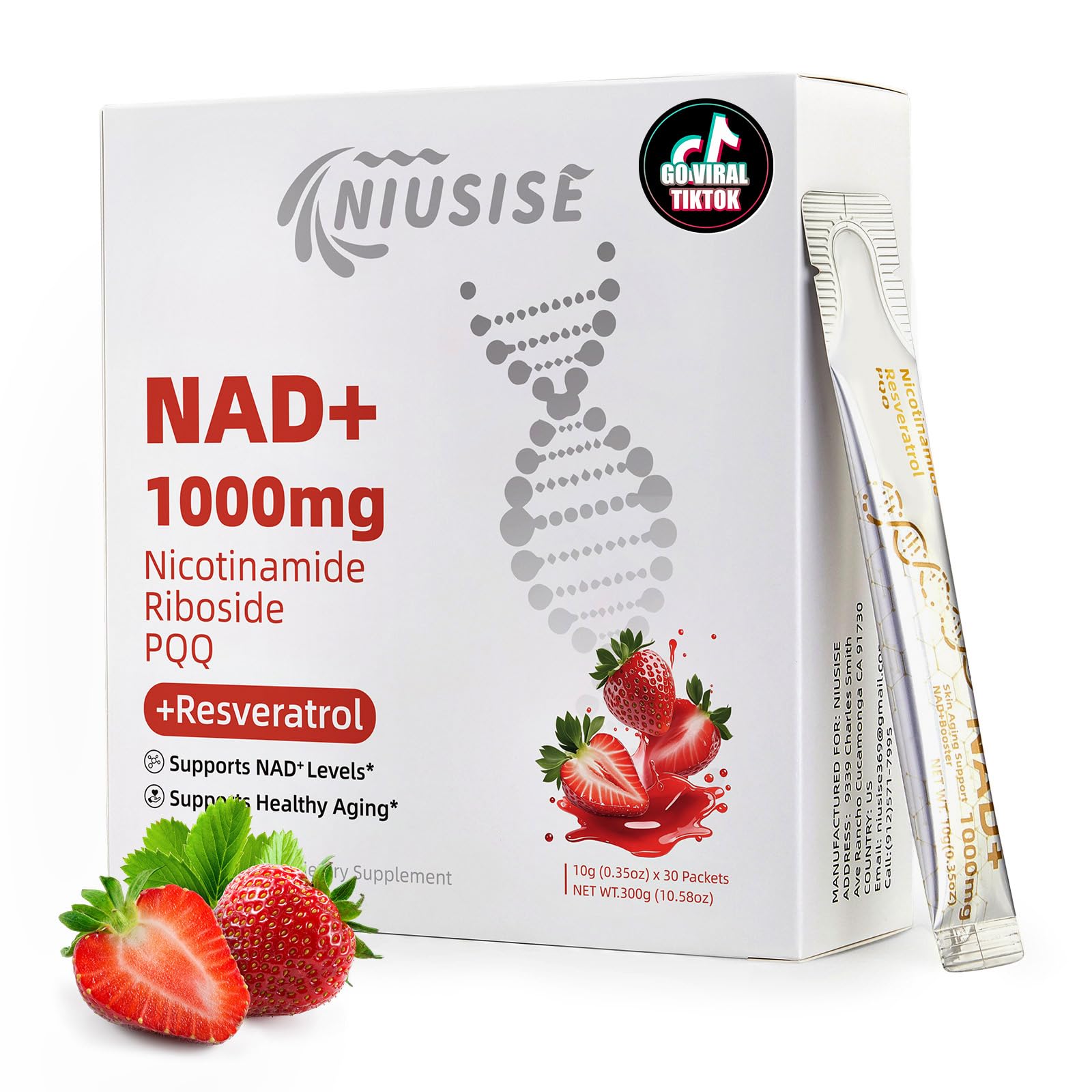 NIUSISE NAD Supplement, NAD+ Liquid, 1000mg Enhanced Formula with PQQ, Nicotinamide Riboside & Resveratrol, Advanced Anti-Aging Support for Men & Women, Sustained Energy, Vitality Boost (30 Packets) NIUSISE buy supplements canada