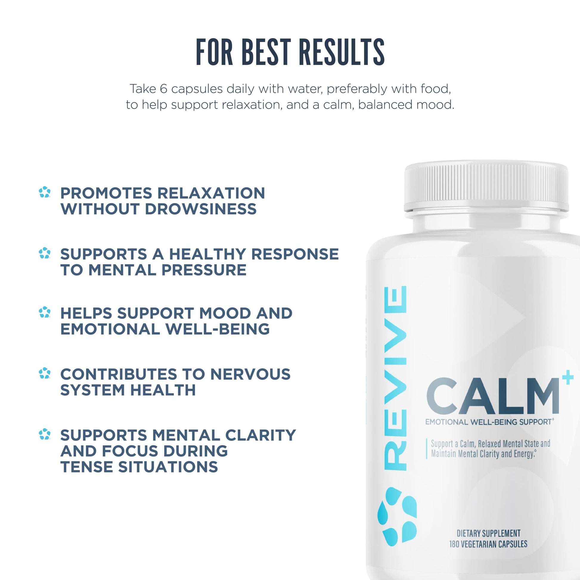 Revive MD Calm, Emotional Well-Being Support Supplement - Stress Management for Men & Women - Mood Enhancement Supplement Promotes Relaxation with L-Theanine, GABA & 5-HTP (180 Capsules, 30 Servings) Revive buy supplements canada