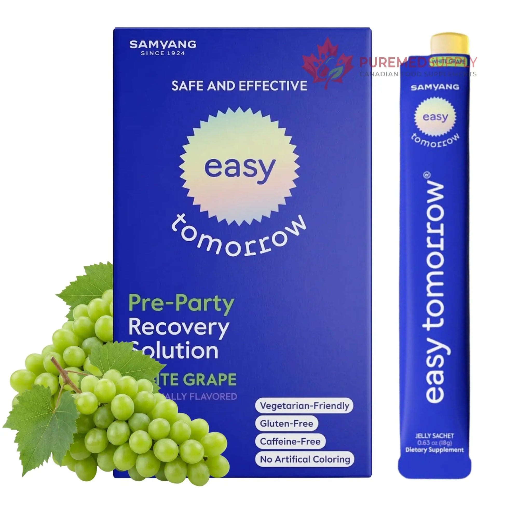 EASY TOMORROW - Natural Energy & Morning Vitality Jelly Stick - Daily Korean Skin Health Supplement & After Drinking Support with DHM & Glutathione - K-Beauty Inspired (White Grape Flavor, 20 Sticks) EASY TOMORROW buy supplements canada