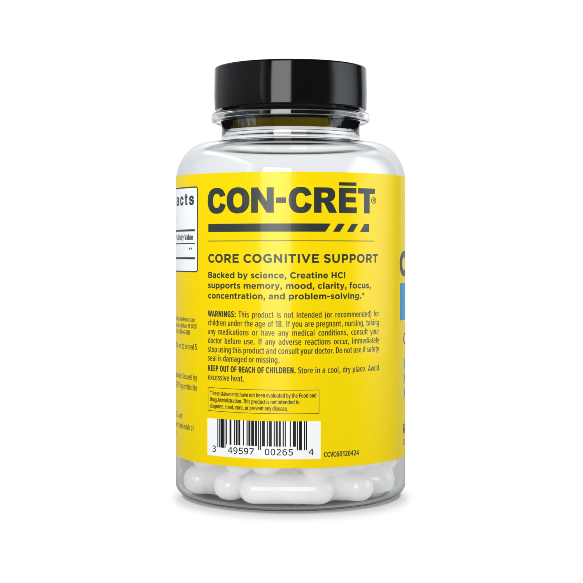 CON-CRET Creatine HCl for Brain Health Capsules – Clinically Tested Support for Memory, Focus, Concentration, Problem-Solving, Clarity, and Mood.* | Made in USA (60 Day Supply) CON-CRET buy supplements canada