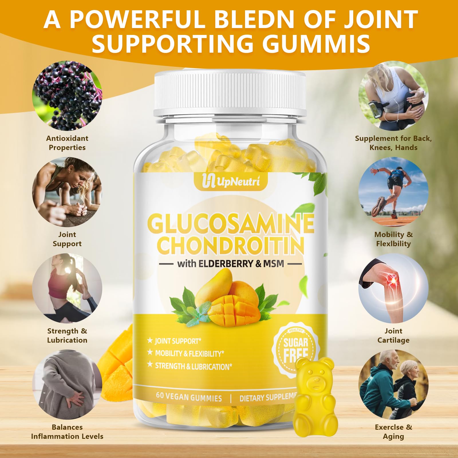 Sugar Free Glucosamine Chondroitin Gummies, Extra Strength 1500mg Glucosamine UPNEUTRI buy supplements canada