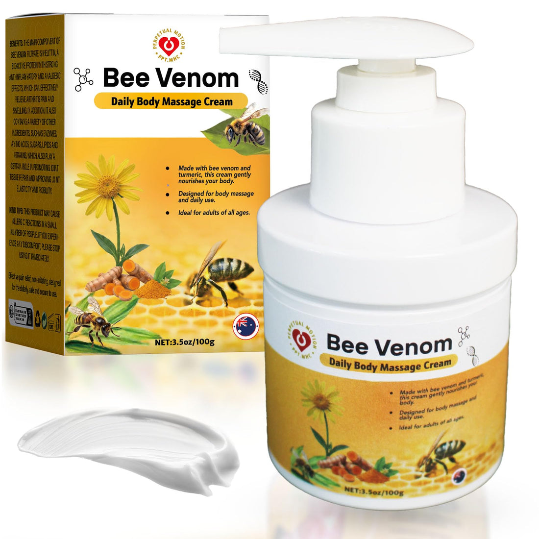 PPT.MHC Bee Venom Massage Cream with Pump - Soothing Muscle Rub with Turmeric, Arnica & MSM - Premium Bee Venom Lotion for Back, Legs & Feet - Everyday Non-Greasy 3.5oz Cream PPT.MHC buy supplements canada