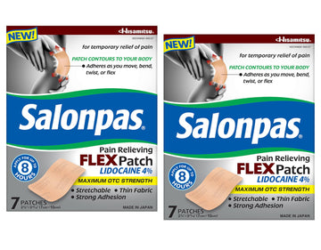 Salonpas Temporary Pain Relieving Flex Patch with Lidocaine 4%, Maximum OTC Strength, Stretchable Thin Fabric, Strong Adhesion, Contours to Body, Apply for Up to 8 Hours 7 ct (Pack of 2) Salonpas buy supplements canada