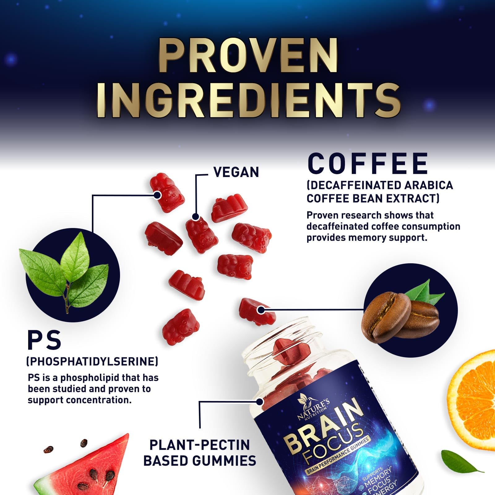 Brain Supplements for Memory and Focus with Phosphatidylserine, Nootropic Memory Supplement Gummy for Brain Health, Concentration, Mental & Cognitive Support, Focus Vitamins with B6 & B12-60 Gummies Nature's Nutrition buy supplements canada