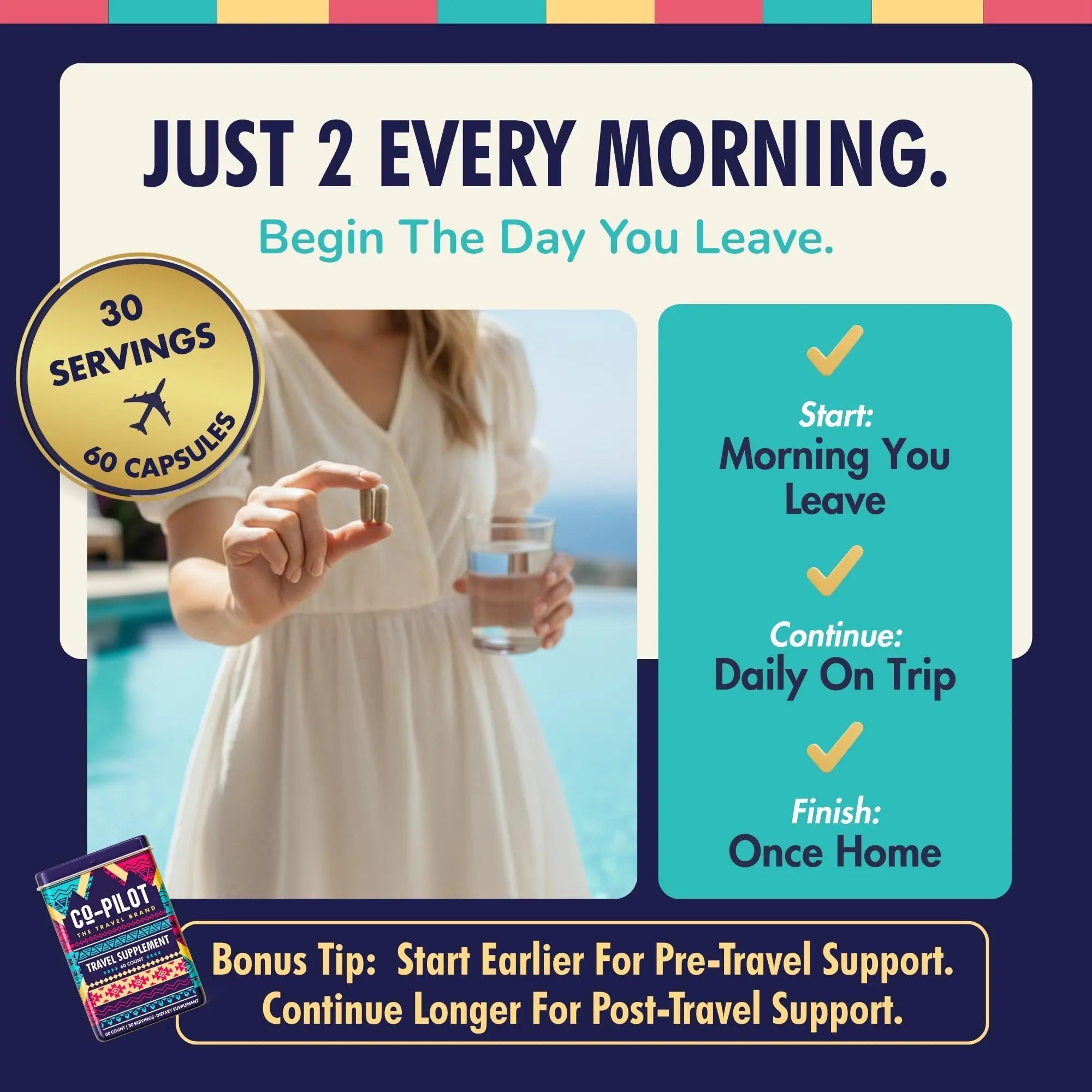 Travel Vitamin Supplement for Flight and Daily, Jet Lag, Energy, Immune, Digestion Support, Promote Calmness with Ashwagandha, Rhodiola, Chia Co-Pilot The Travel Brand buy supplements canada