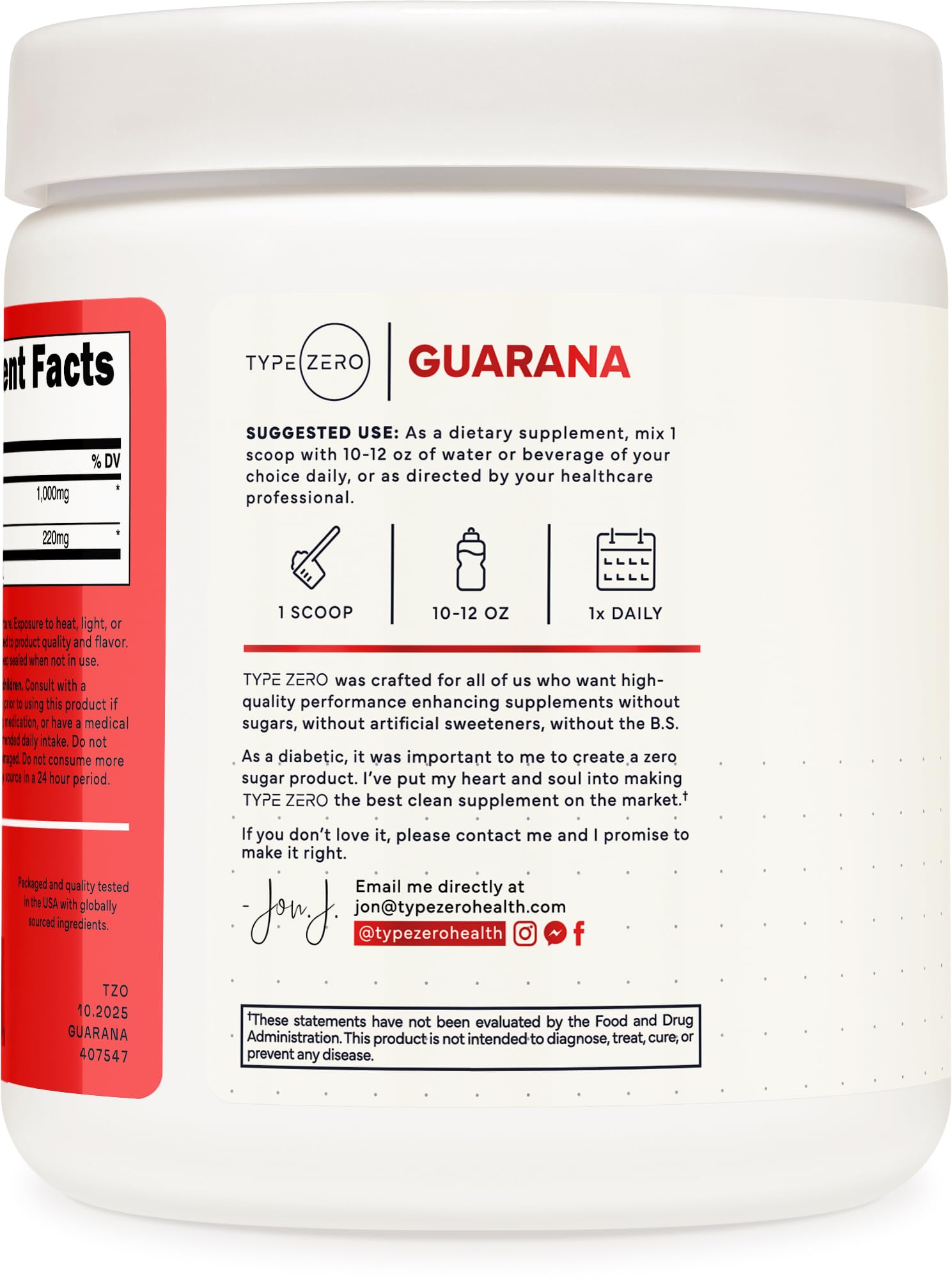 Type Zero Clean Guarana Powder Drink Mix (250 Servings, Unflavored) - 220 MG Caffeine Per Serving, Natural Caffeine, Non GMO, Gluten Free Type Zero buy supplements canada