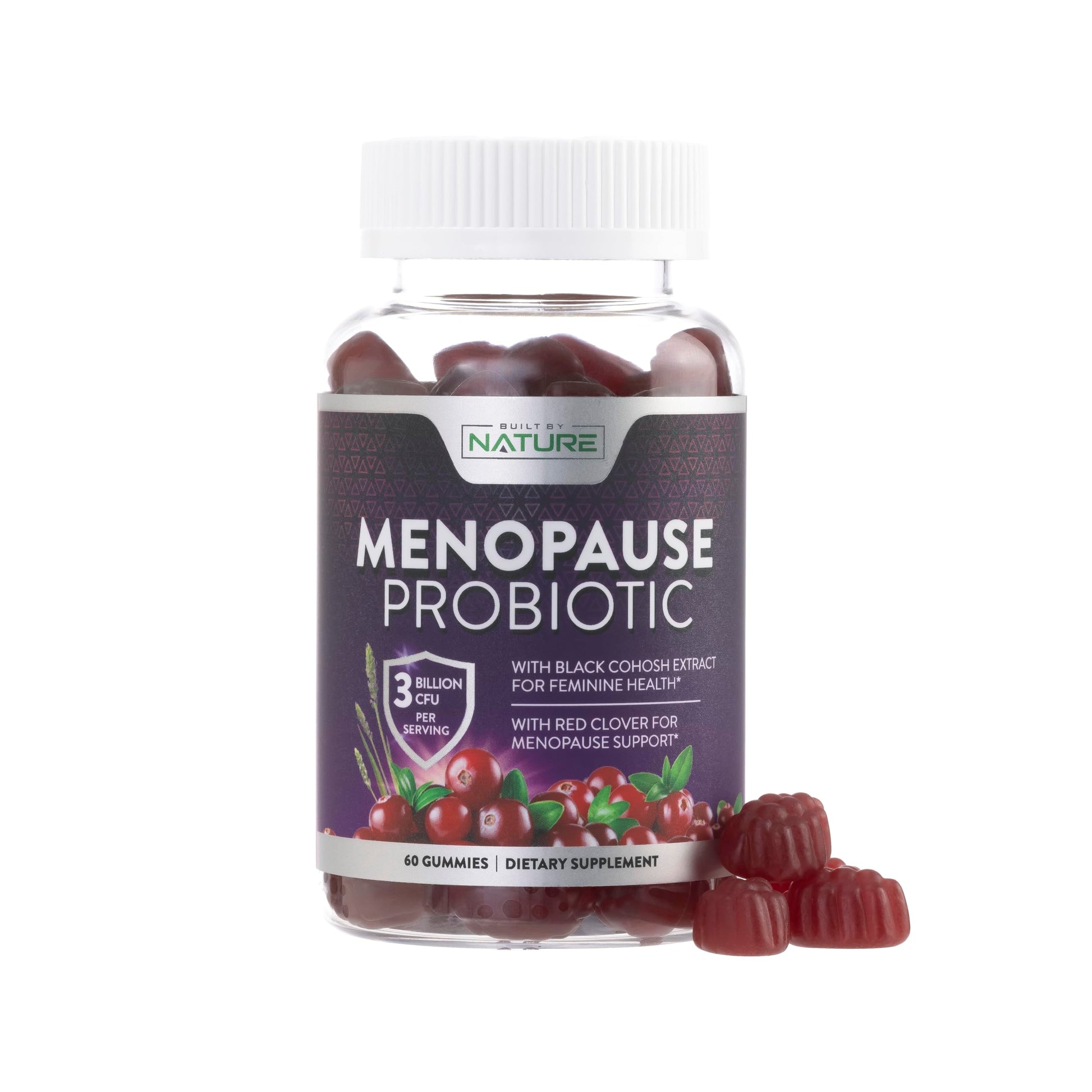 Menopause Supplements for Women - Menopause Probiotic Gummy - Women’s Menopause Relief for Hot Flashes, Night Sweats & Mood Swings with Black Cohosh & Cranberry - Non-GMO, Vegan - 60 Gummies Built by Nature buy supplements canada
