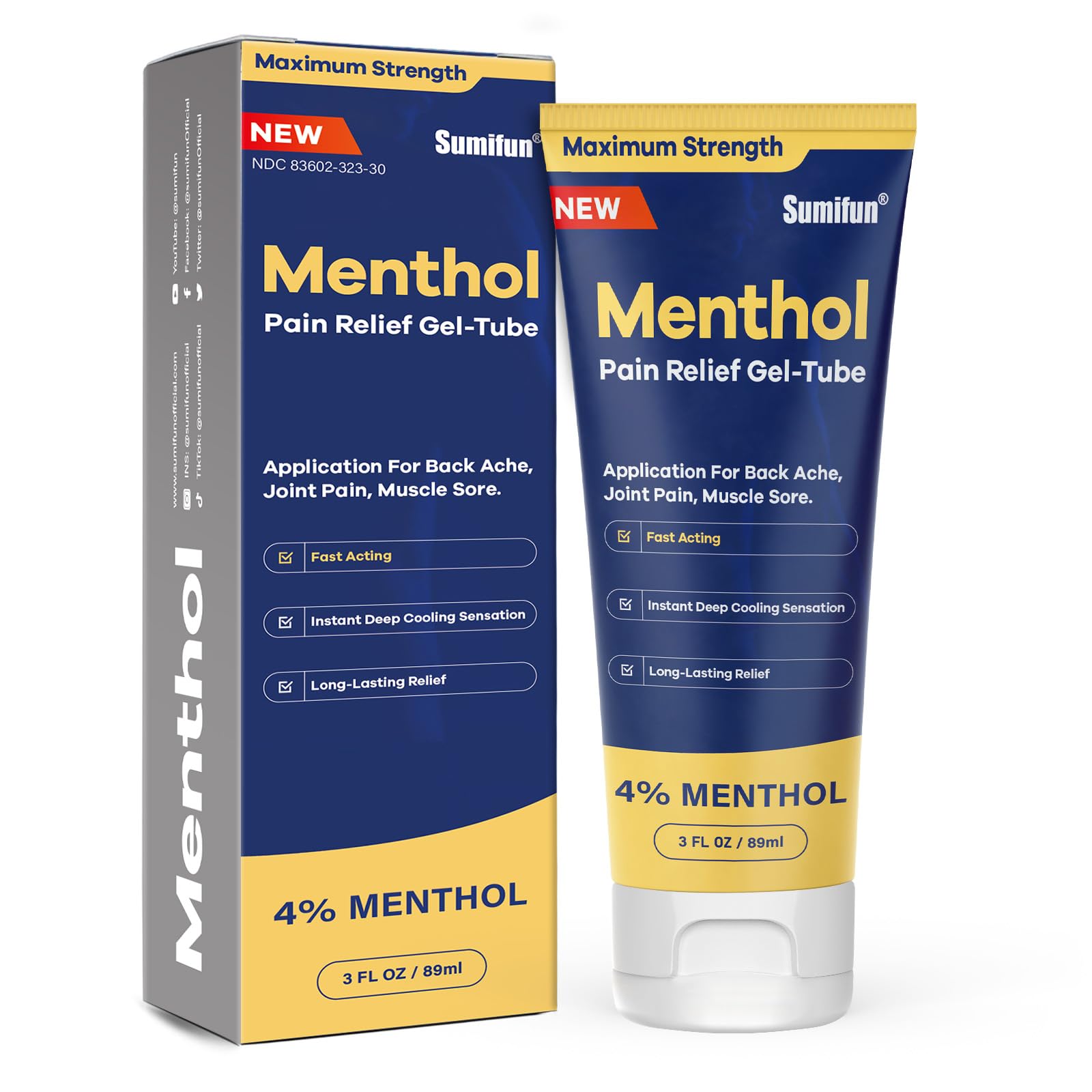 Sumifun Menthol Pain Relief Gel-Tube-3 FL OZ Tube (Pack of 2)- for Knee & Lower Back, Sore Muscle, Neck Shoulder Pain Relief Sumifun buy supplements canada