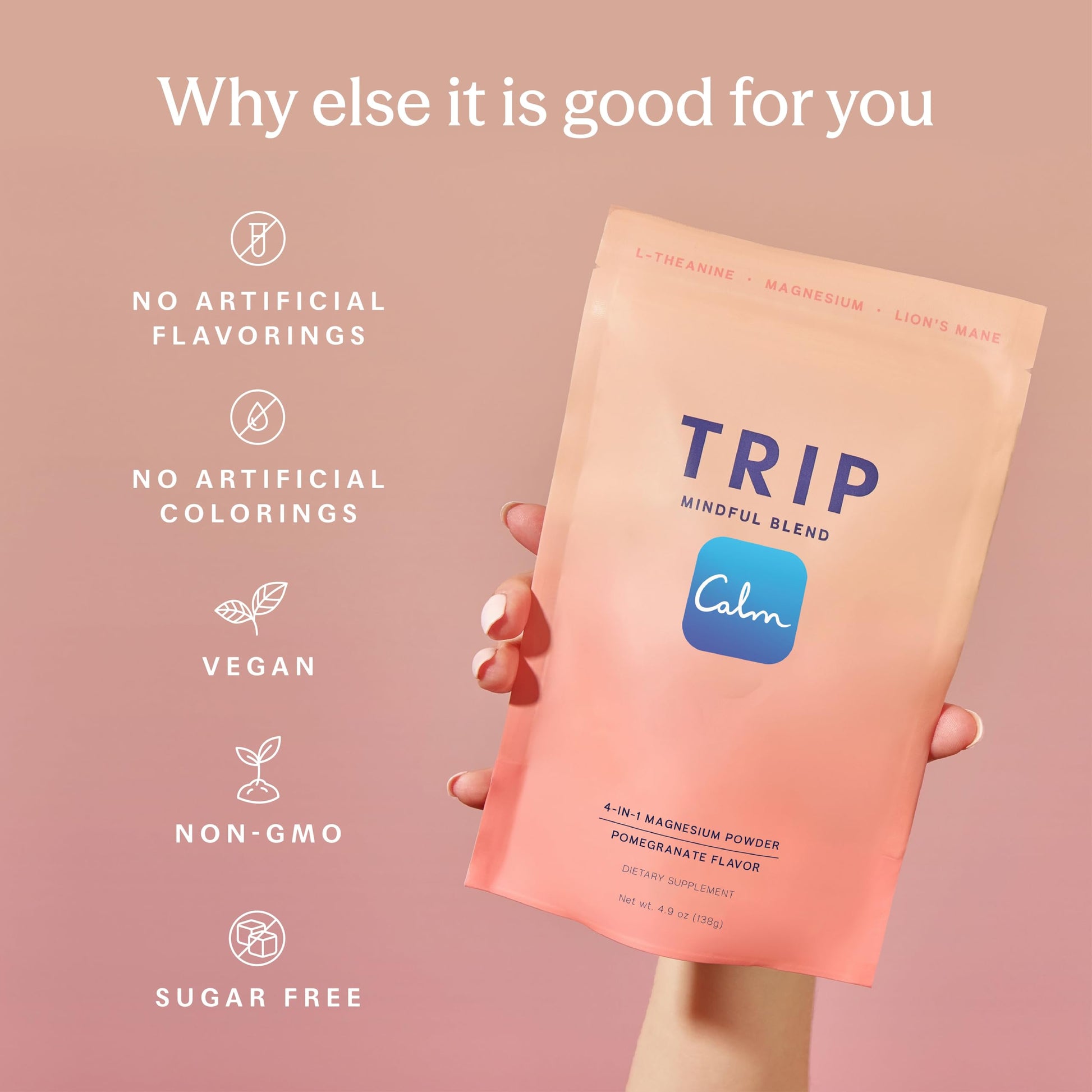 TRIP Magnesium Glycinate Powder with L-Theanine & Lion’s Mane, Sugar Free Magnesium Supplement for Adults, 250mg Magnesium per Drink Mix Serving, Pomegranate Orange Blossom, 1 Bag - 30 Servings TRIP buy supplements canada