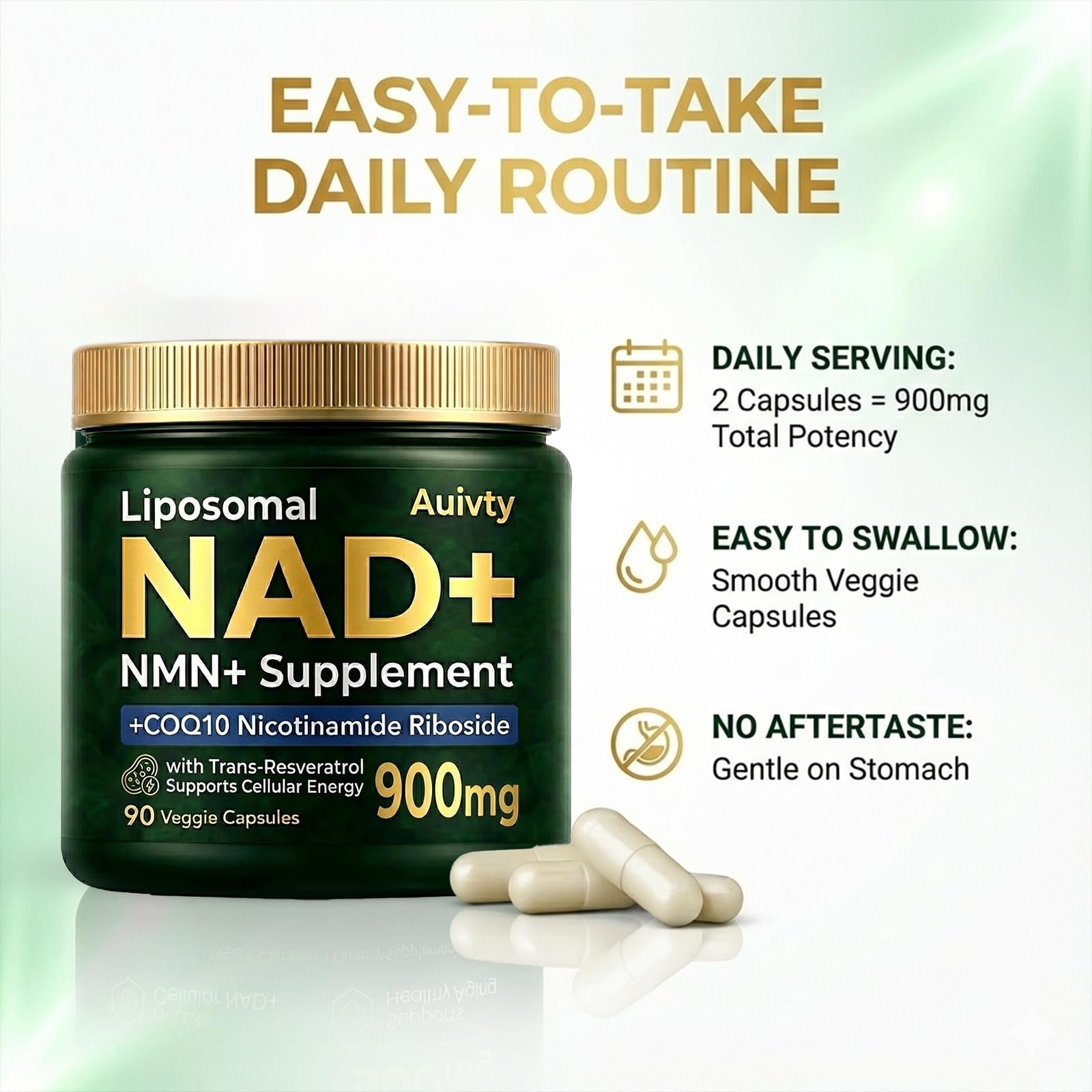 Auivty Liposomal NAD+ NMN Supplement with COQ10, Nicotinamide Riboside, Trans-Resveratrol, 900mg, 90 Veggie Capsules Auivty buy supplements canada