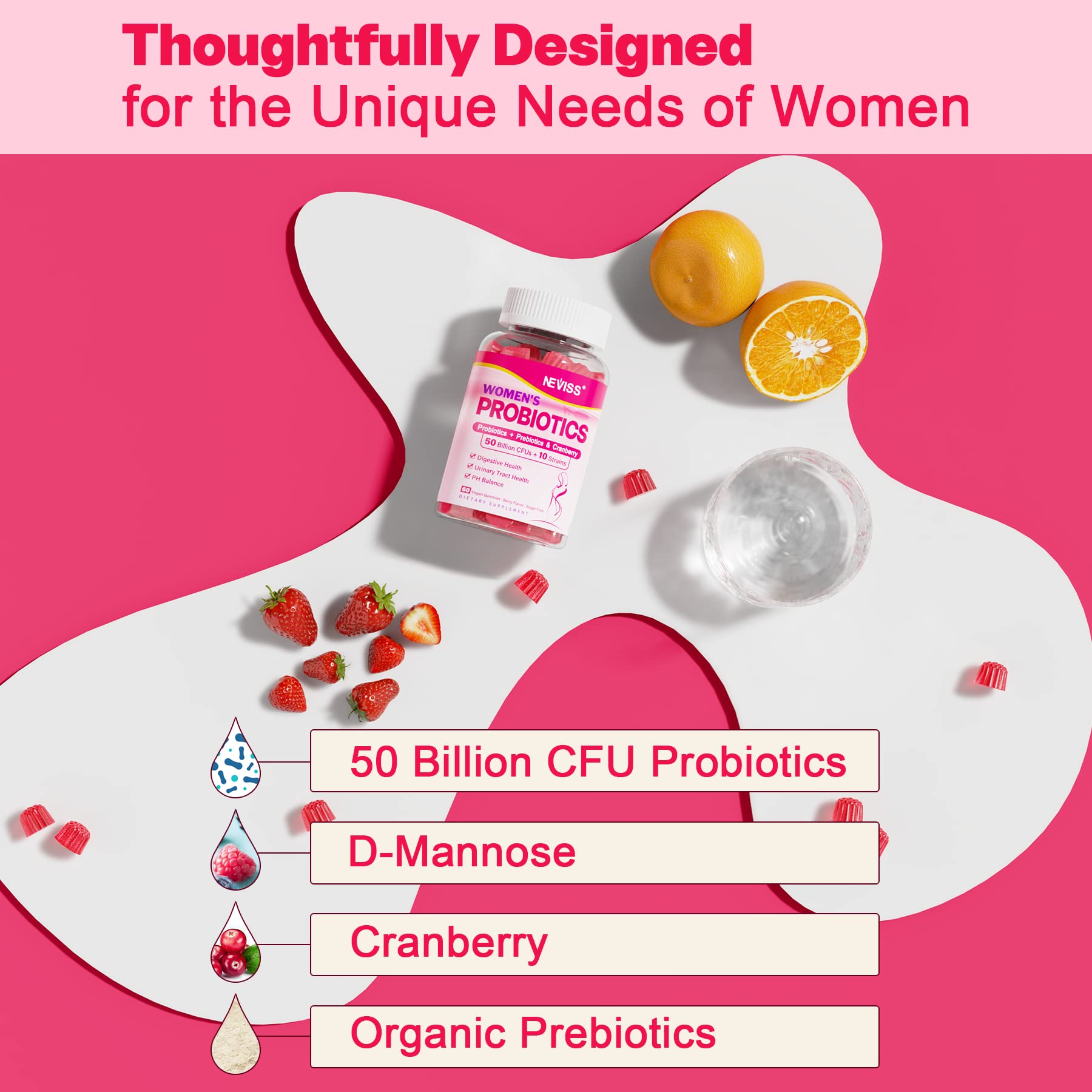 Probiotics for Women Gummies, Sugar Free Vaginal Probiotics 50 Billion CFU 10 Strains w/ Cranberry NEVISS buy supplements canada